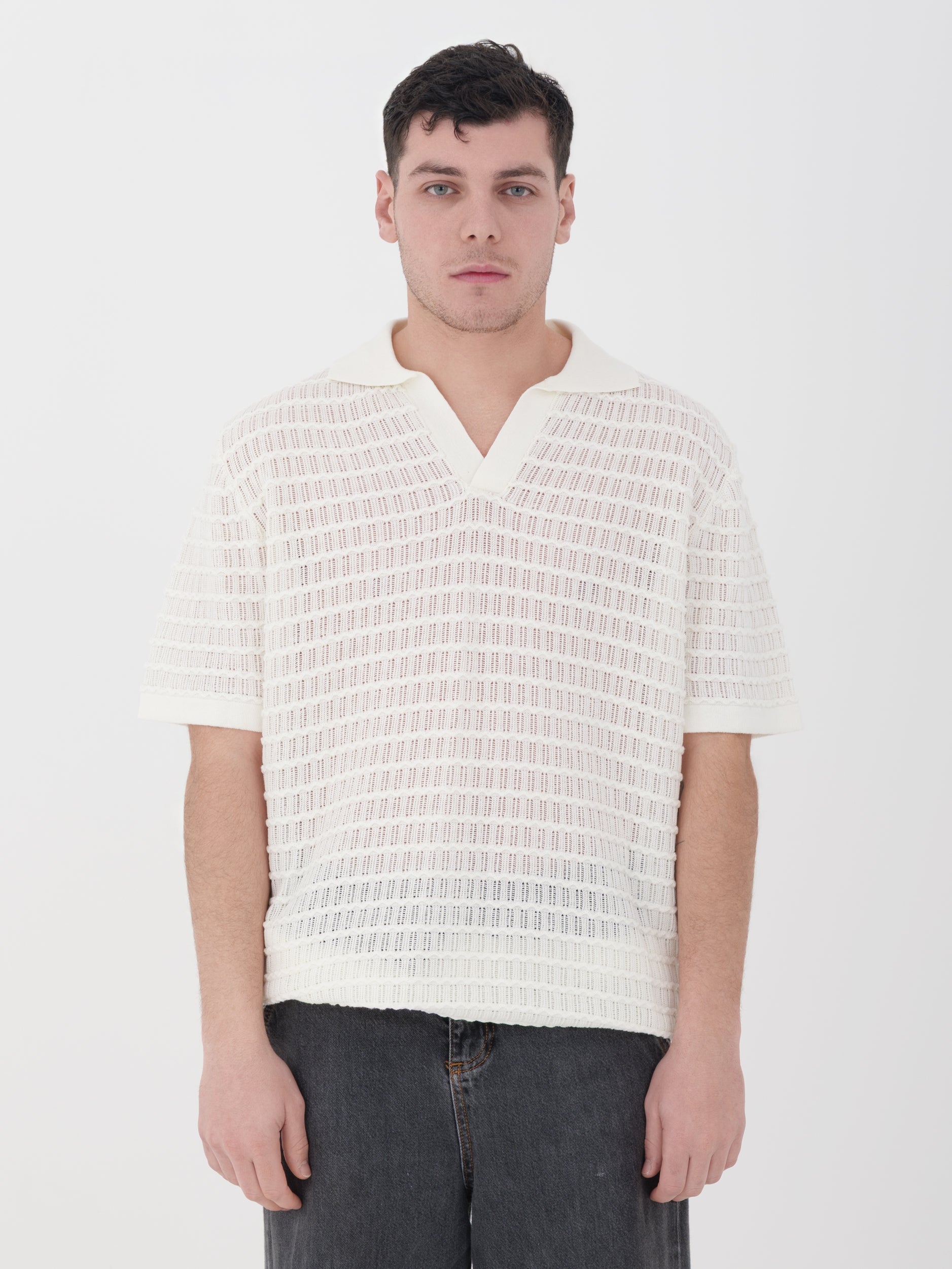 Imperial - t-shirt in maglina traforata bianca