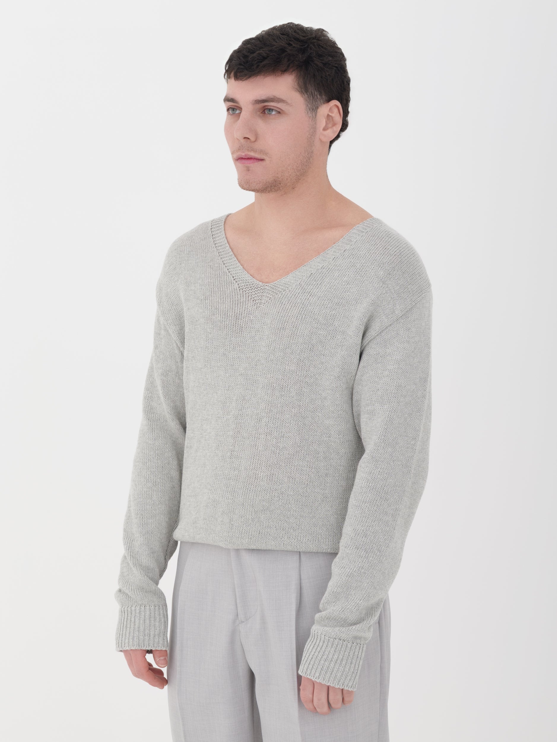 Imperial - pullover in maglina grey scollo V