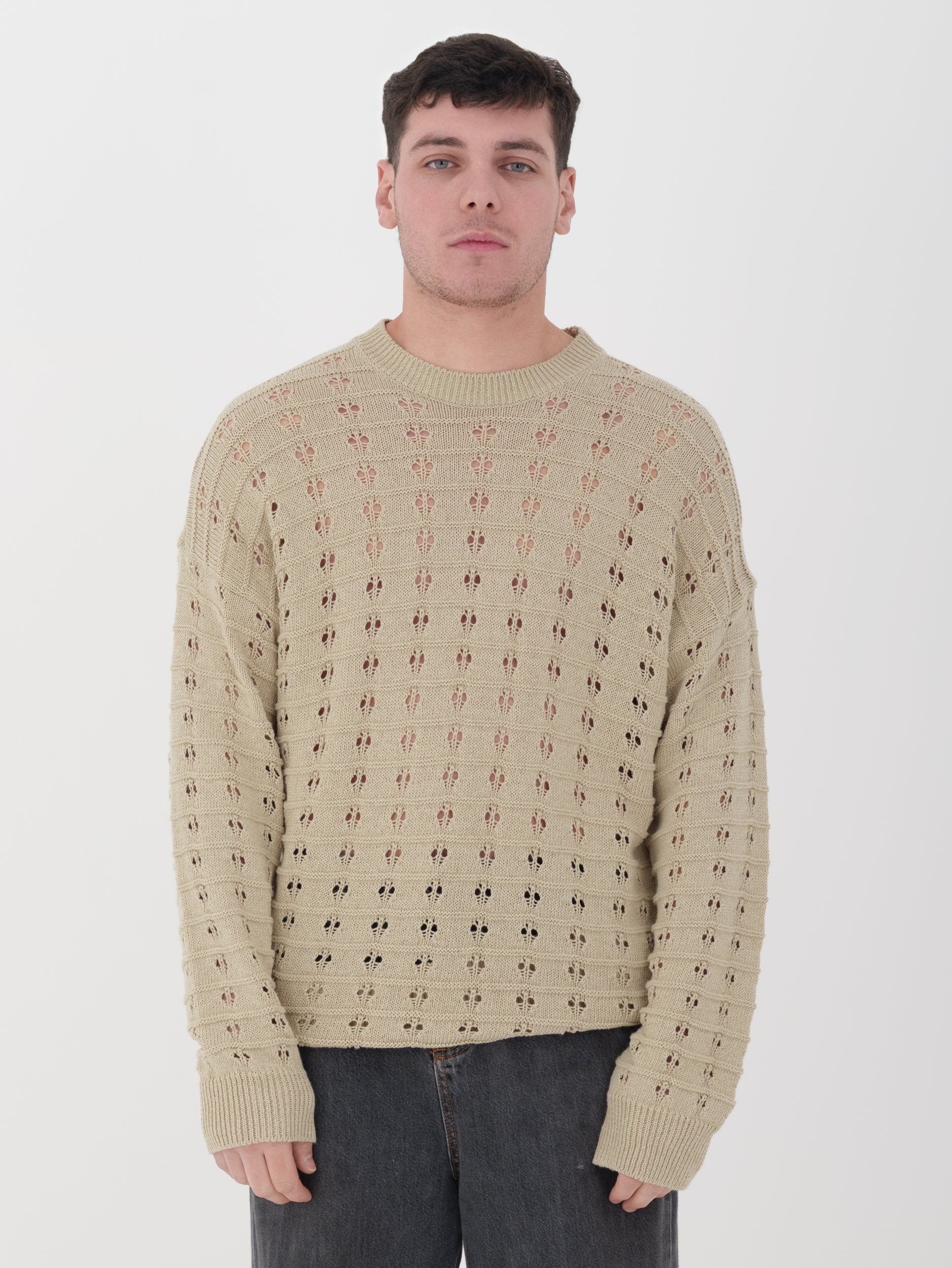 Imperial - pullover in maglina traforato beige
