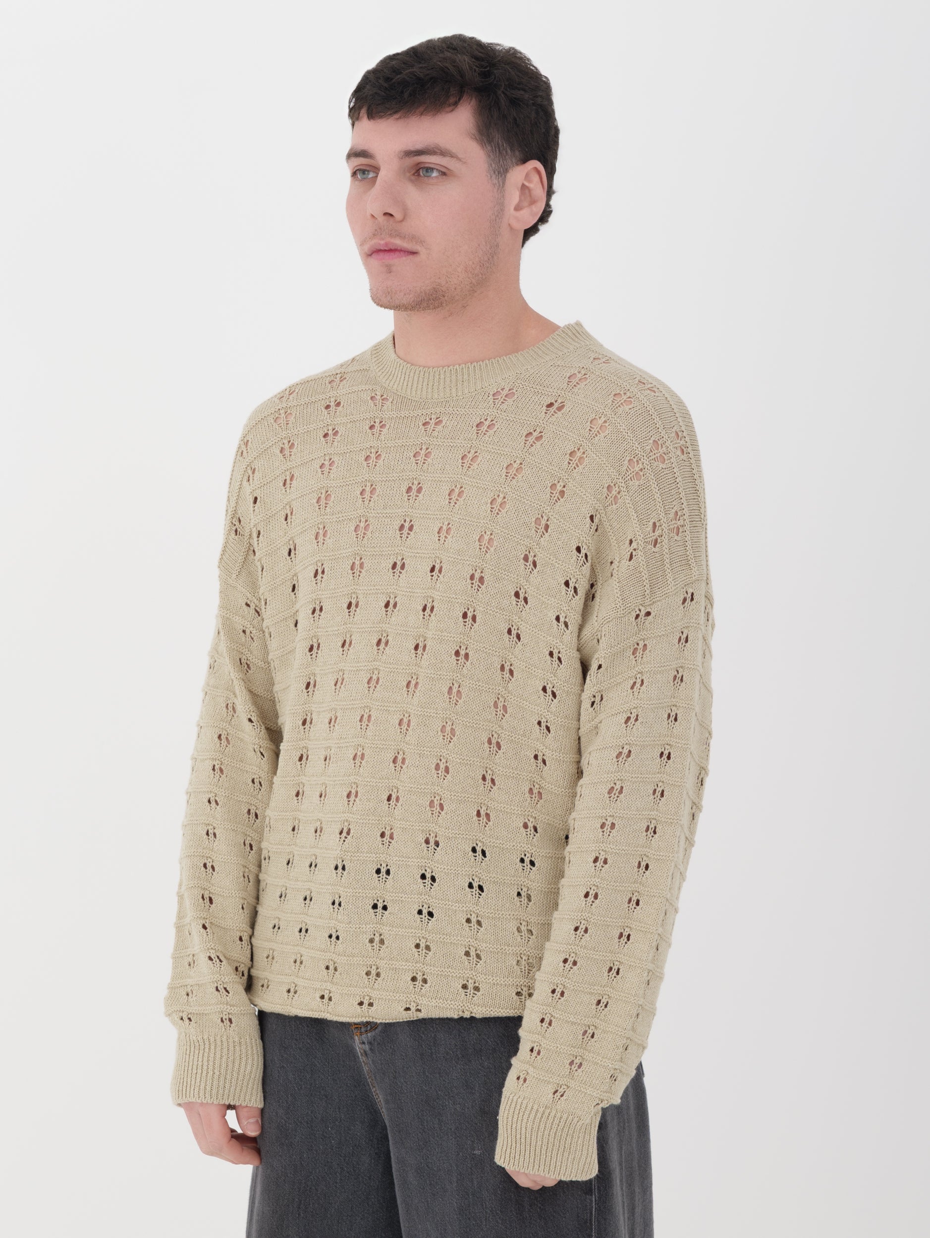 Imperial - pullover in maglina traforato beige