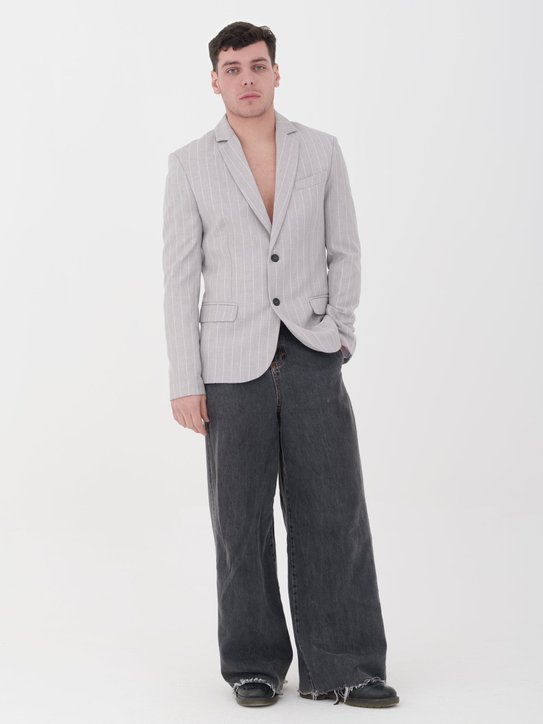 IMPERIAL - blazer gessato grey/ white