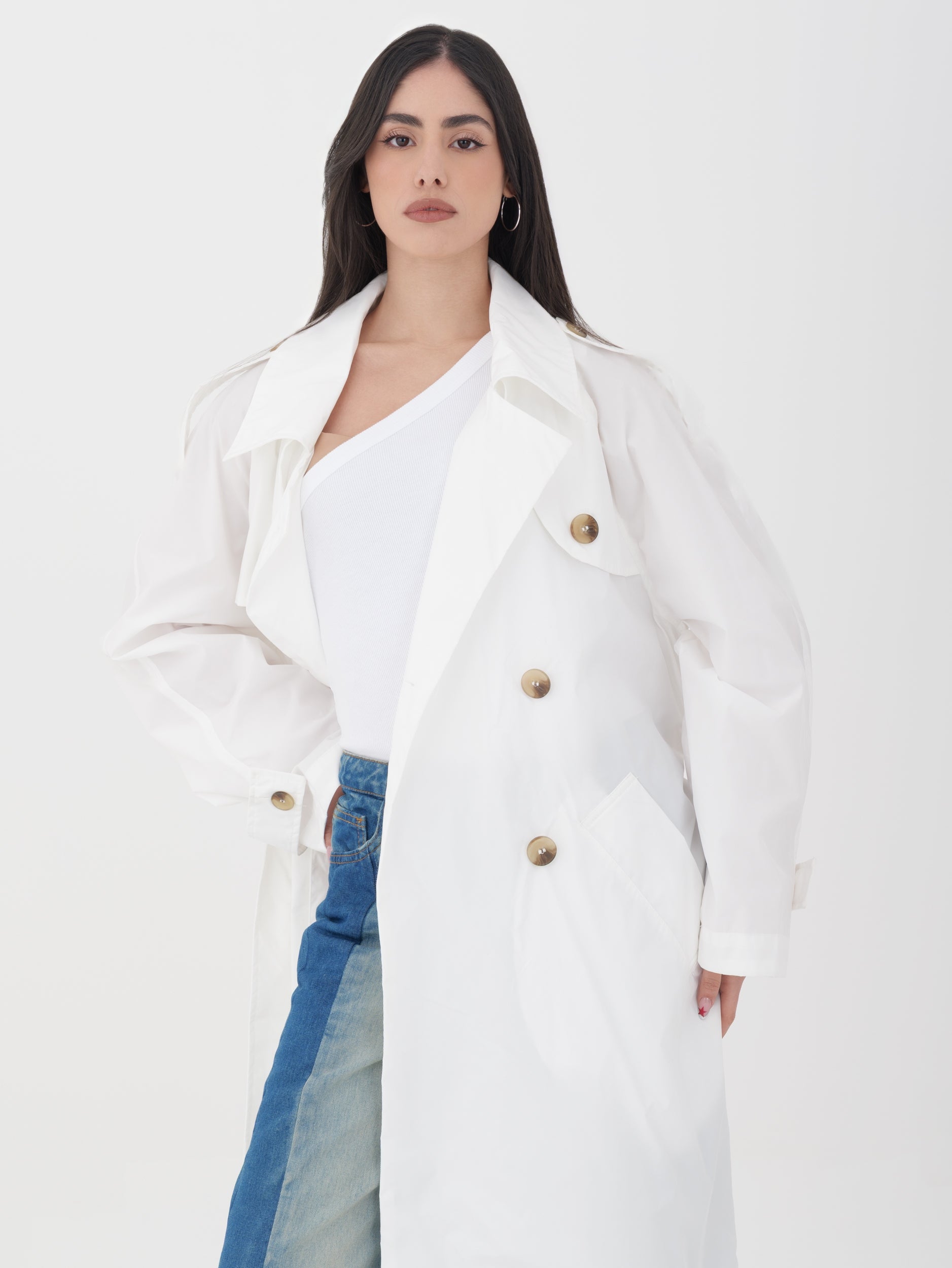 TRENCH COAT WITH GOLD/BEIGE DETAILS