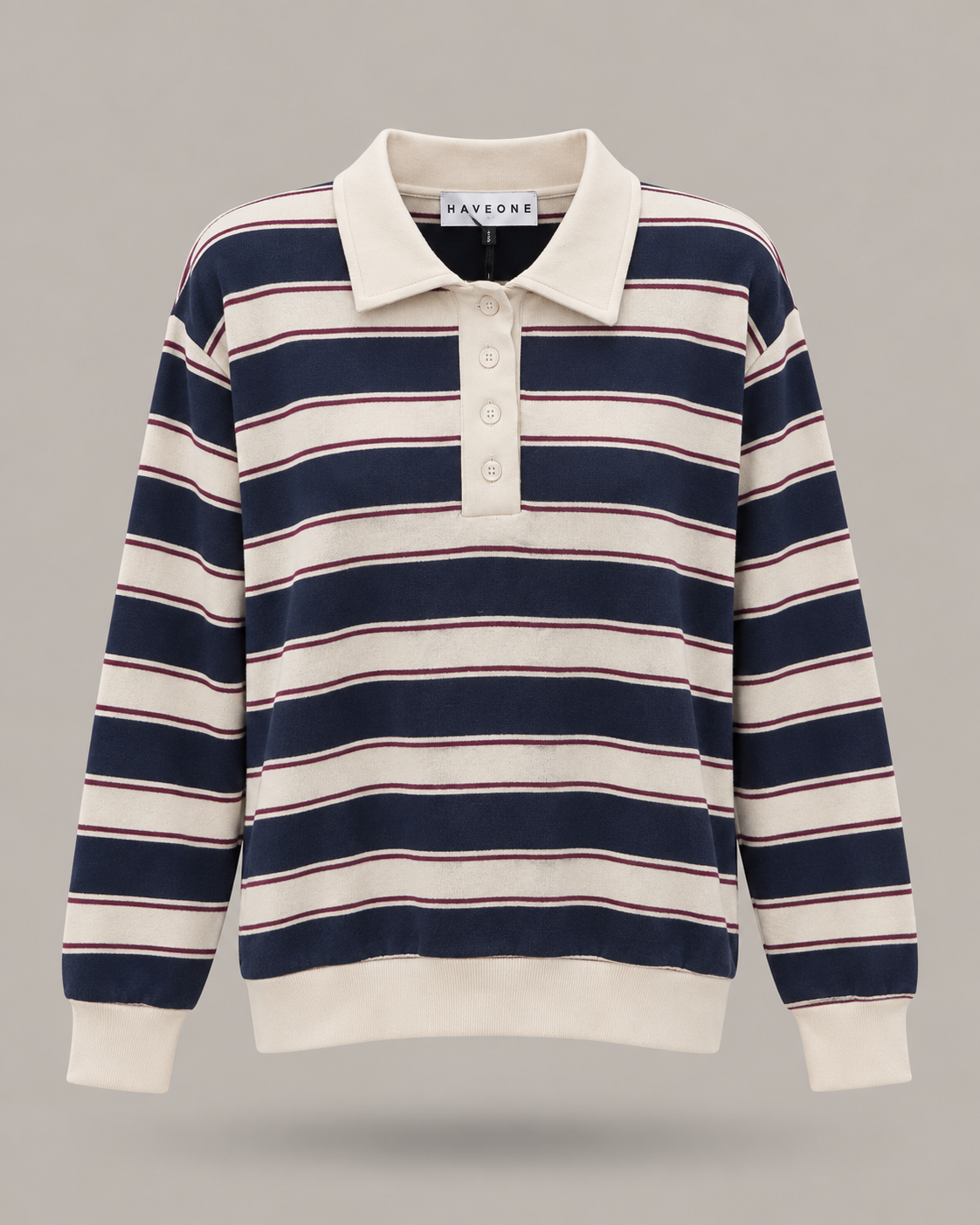 HAVEONE - polo a righe bianca e blu dettagli con il rosso