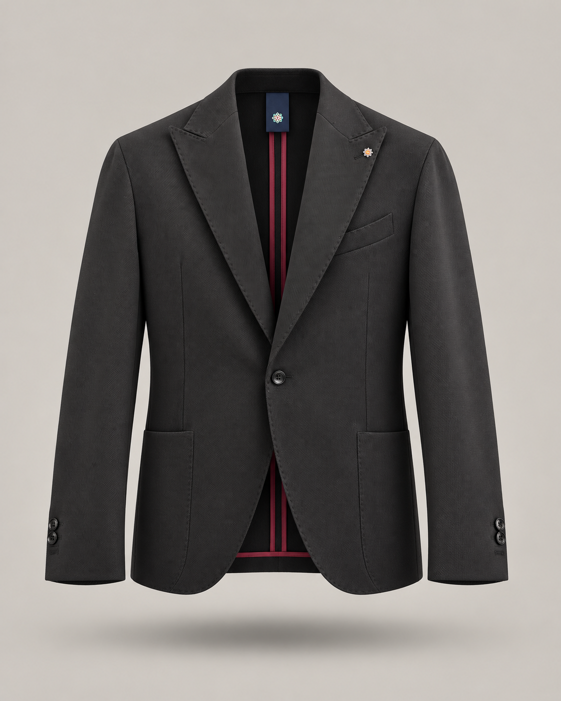 BHARNABA - Blazer nero monopetto con spilla sul rever