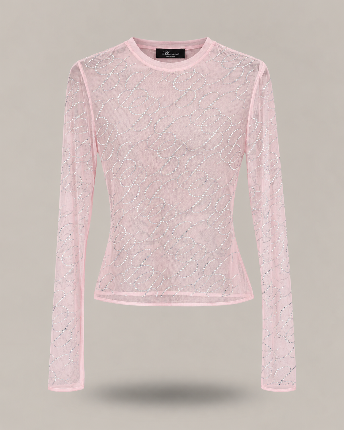 BLUMARINE - top rosa a maniche lunghe in tulle