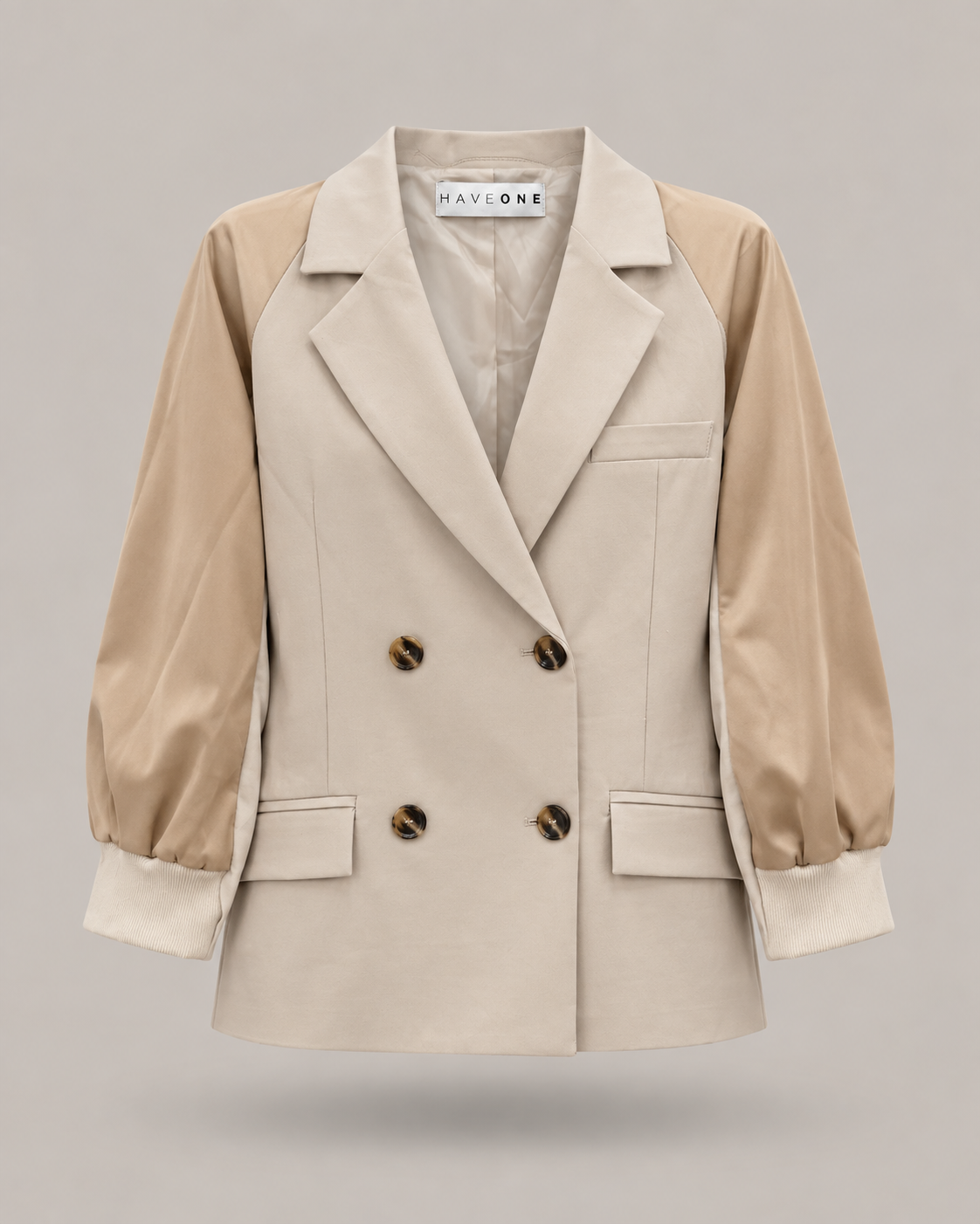 HAVEONE - blazer beige dettaglio manica a sbuffo