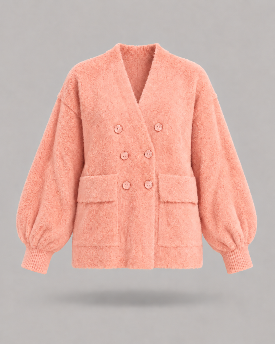 AKEP - Cardigan rosa corallo con sei bottoni e tasche