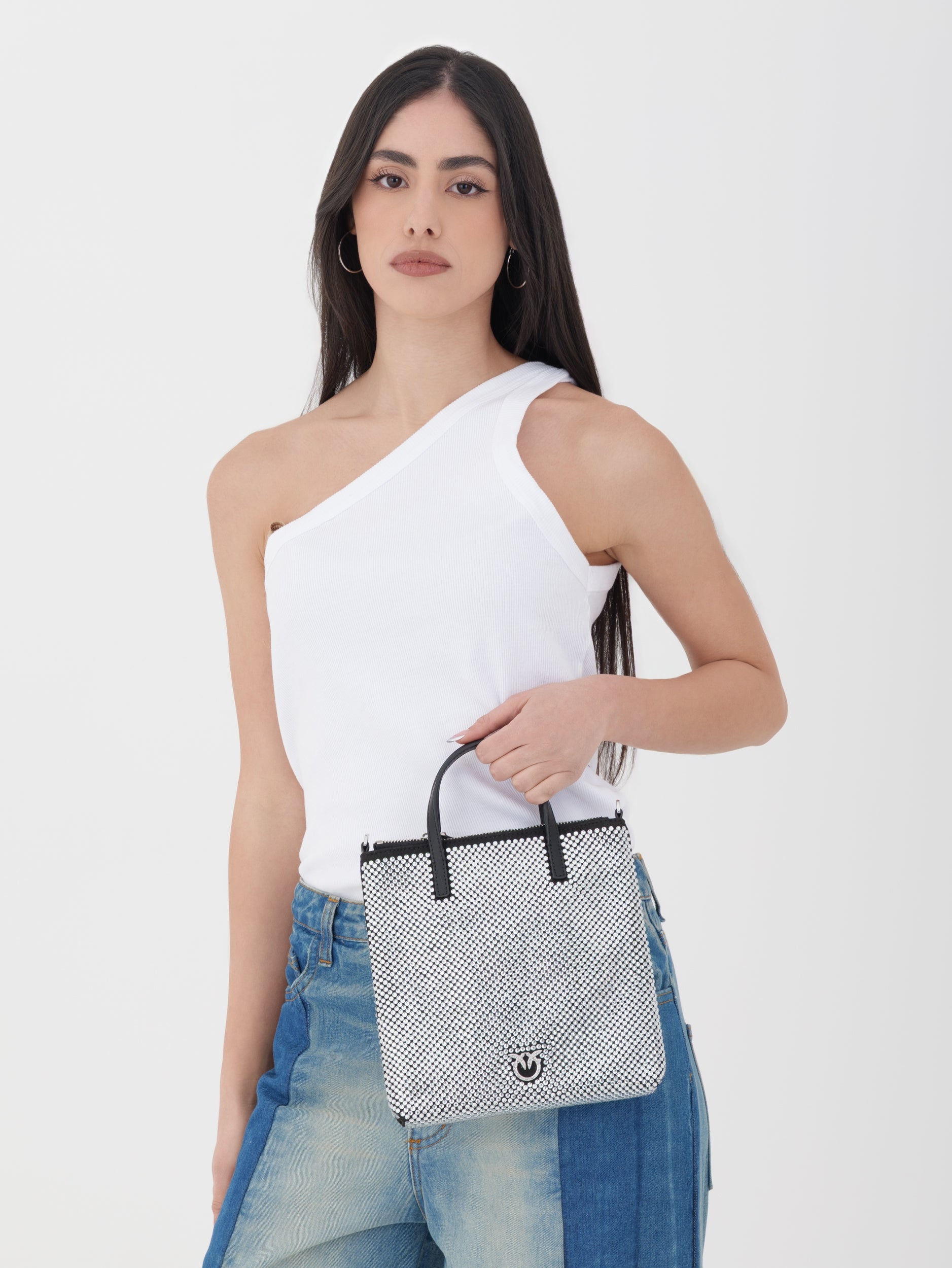 Pinko - Borsa a mano mini nera con strass
