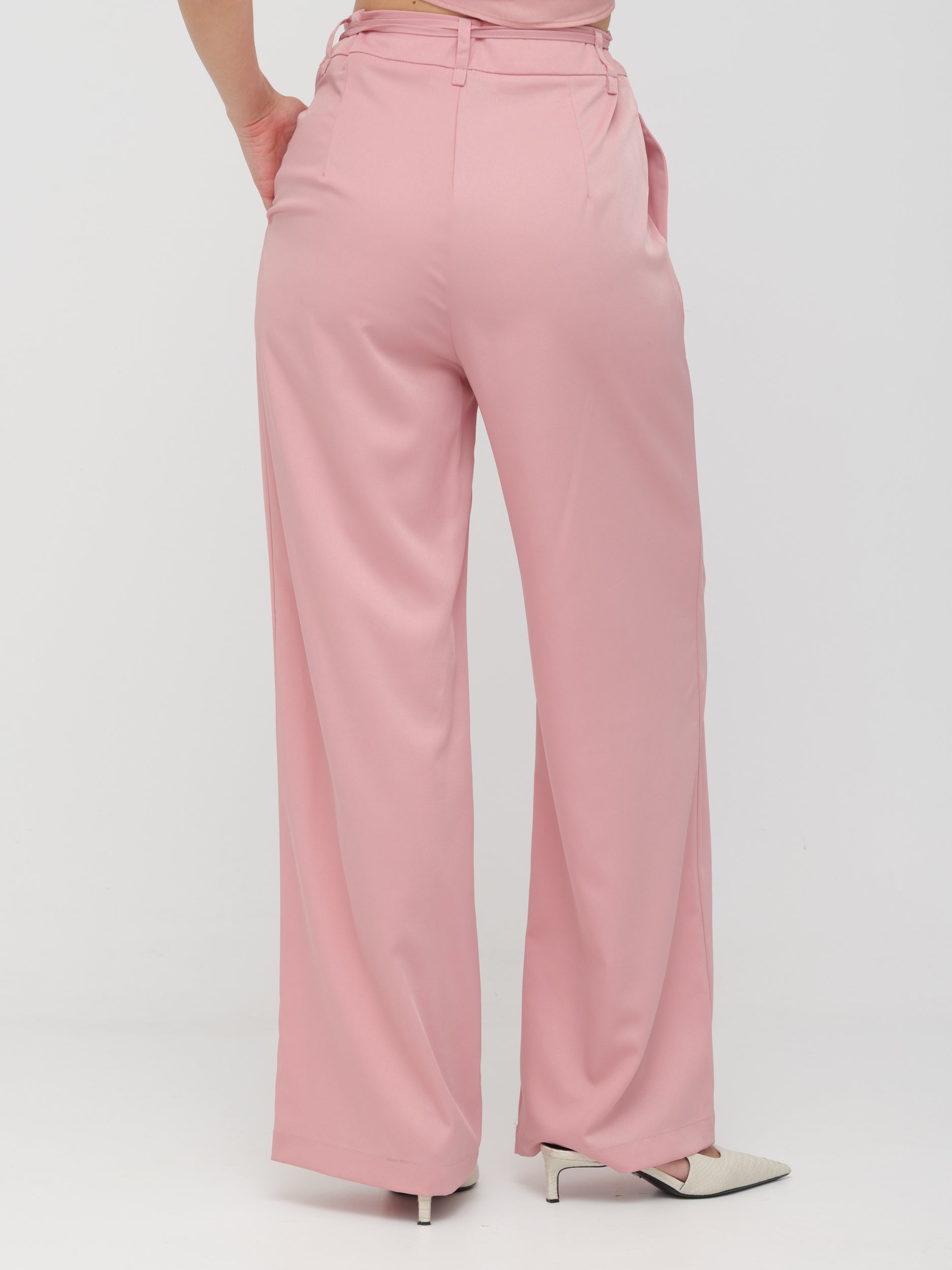 INFLUENCER - pantalone wide leg con lacci in vita pink