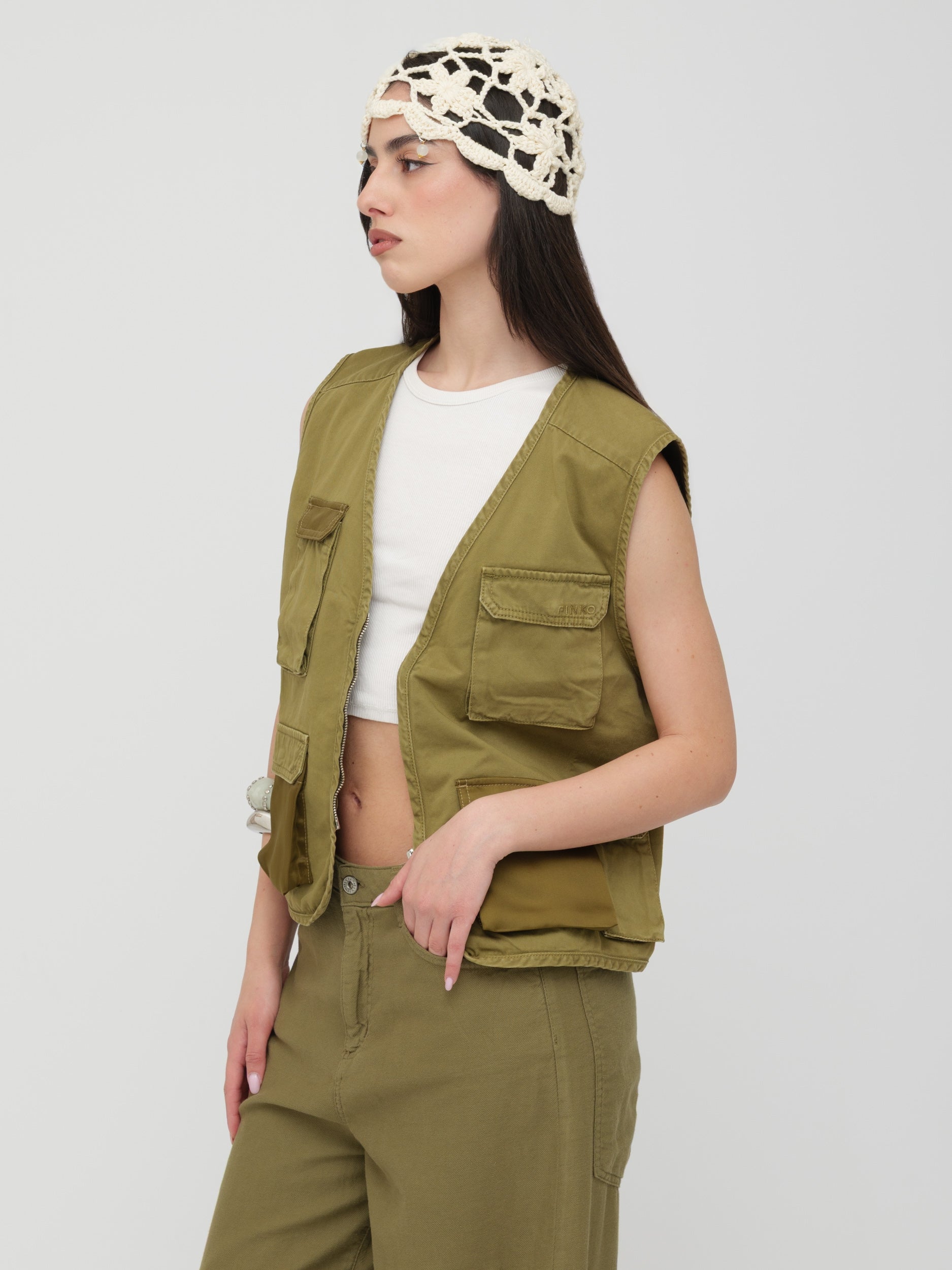 PINKO - gilet cargo verde kaki