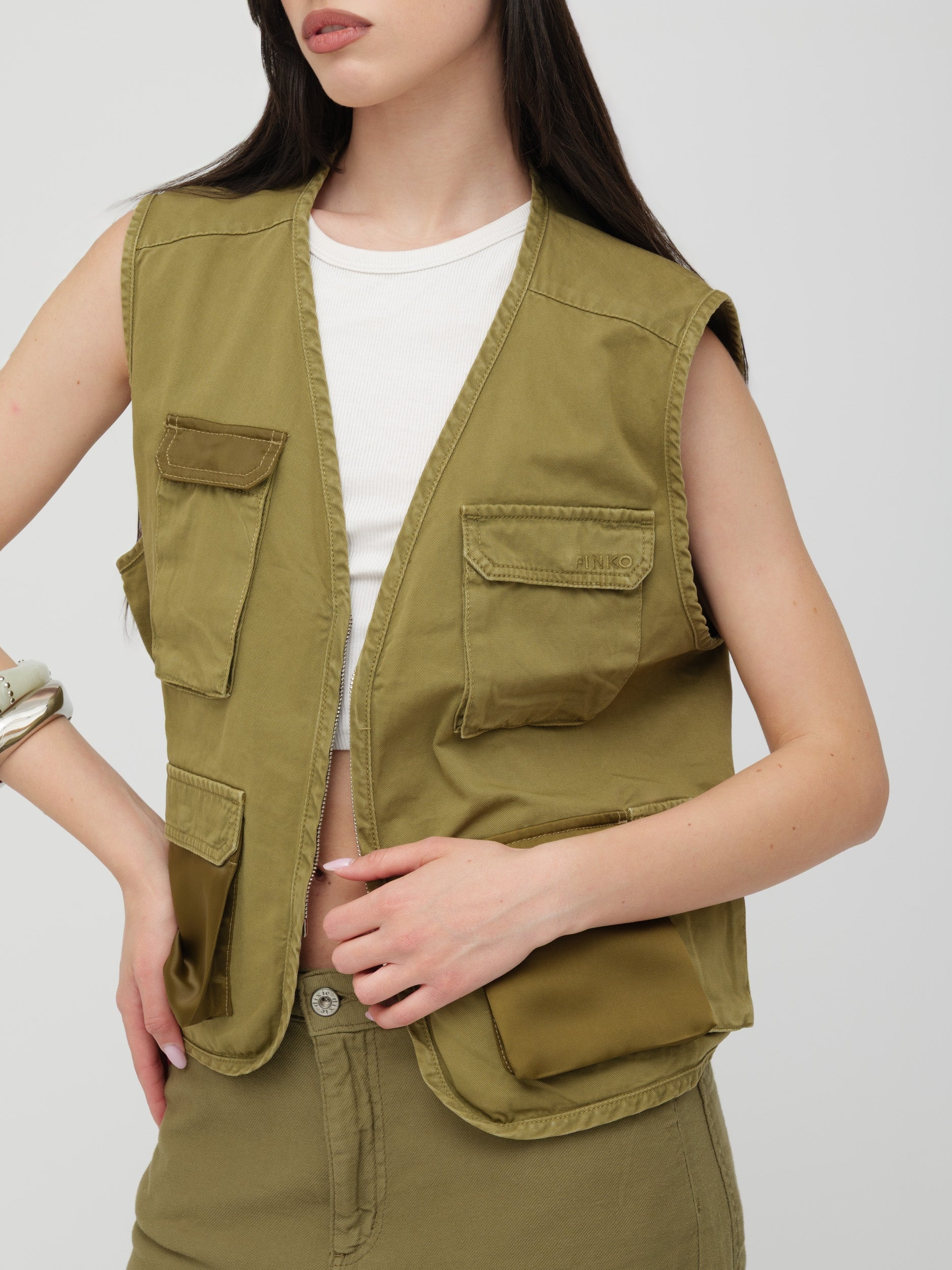 PINKO - gilet cargo verde kaki