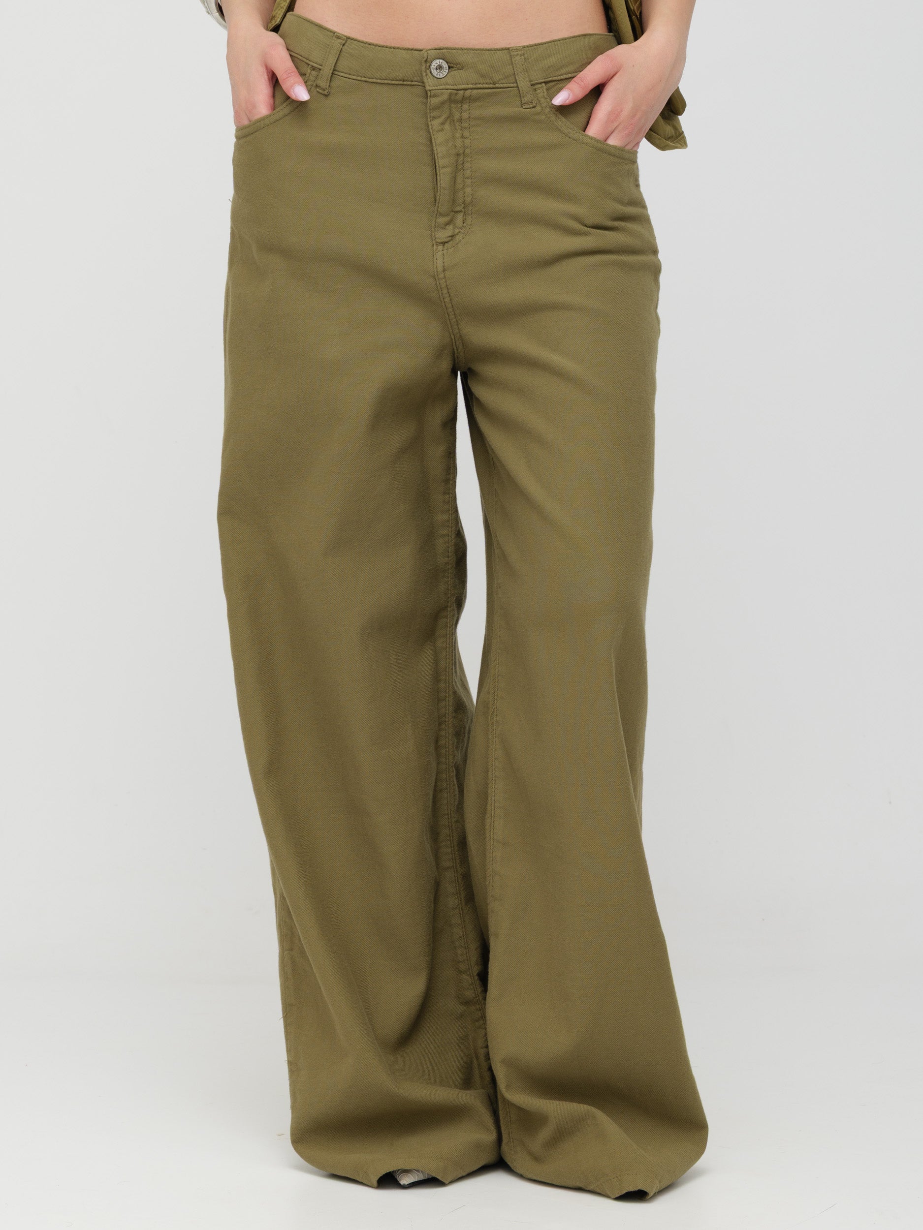 DIXIE - jeans wide leg verde scuro