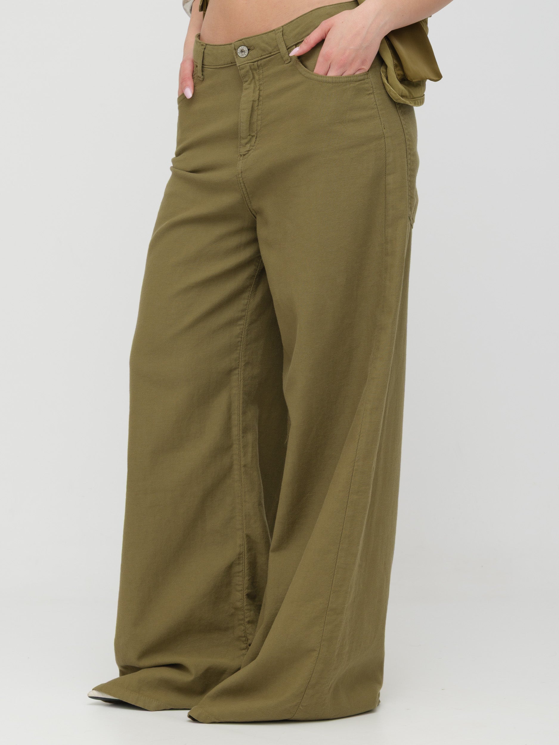 DIXIE - jeans wide leg verde scuro