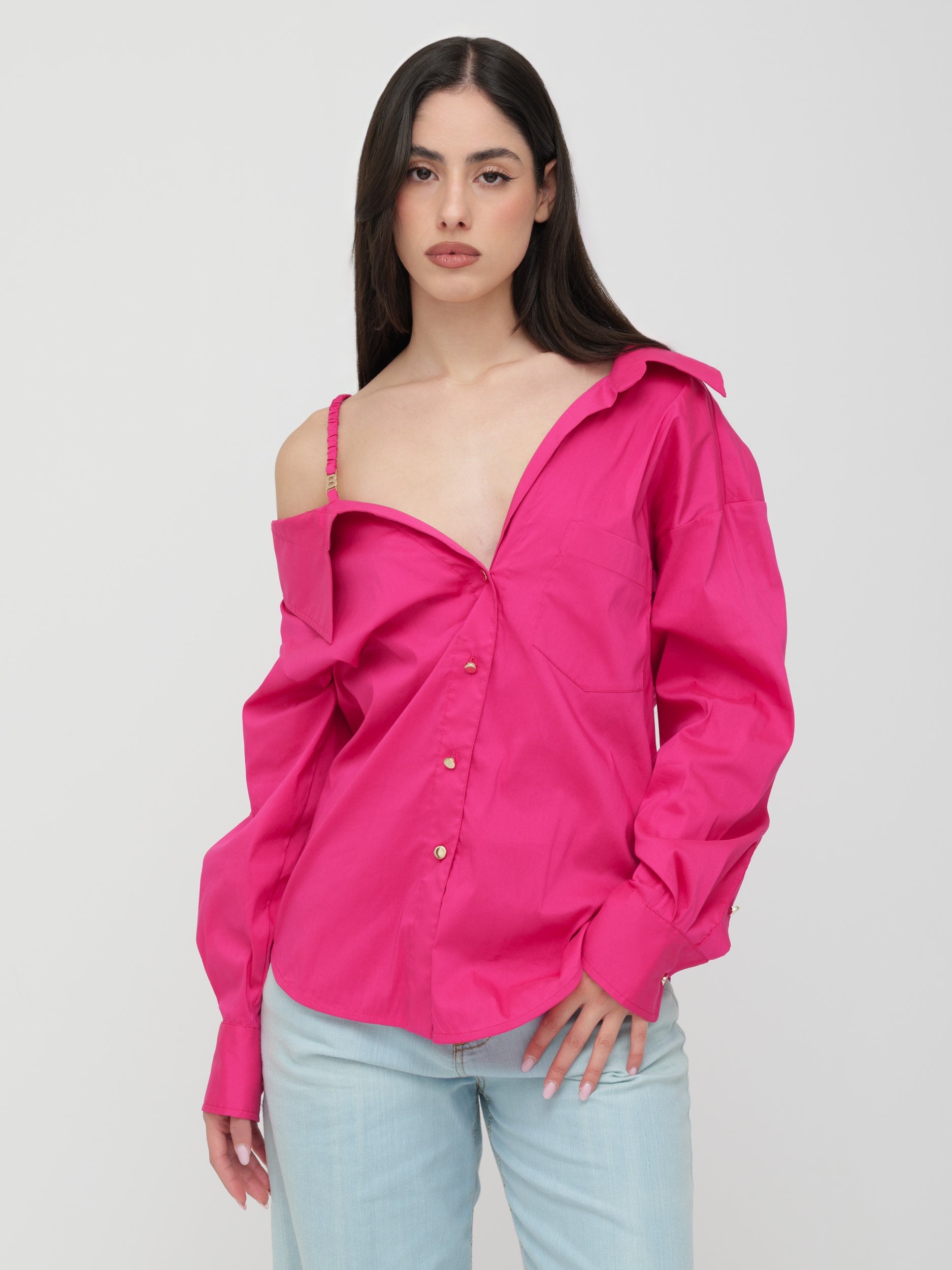BLUGIRL | BLUMARINE - camicia scollo asimmetrico fucsia