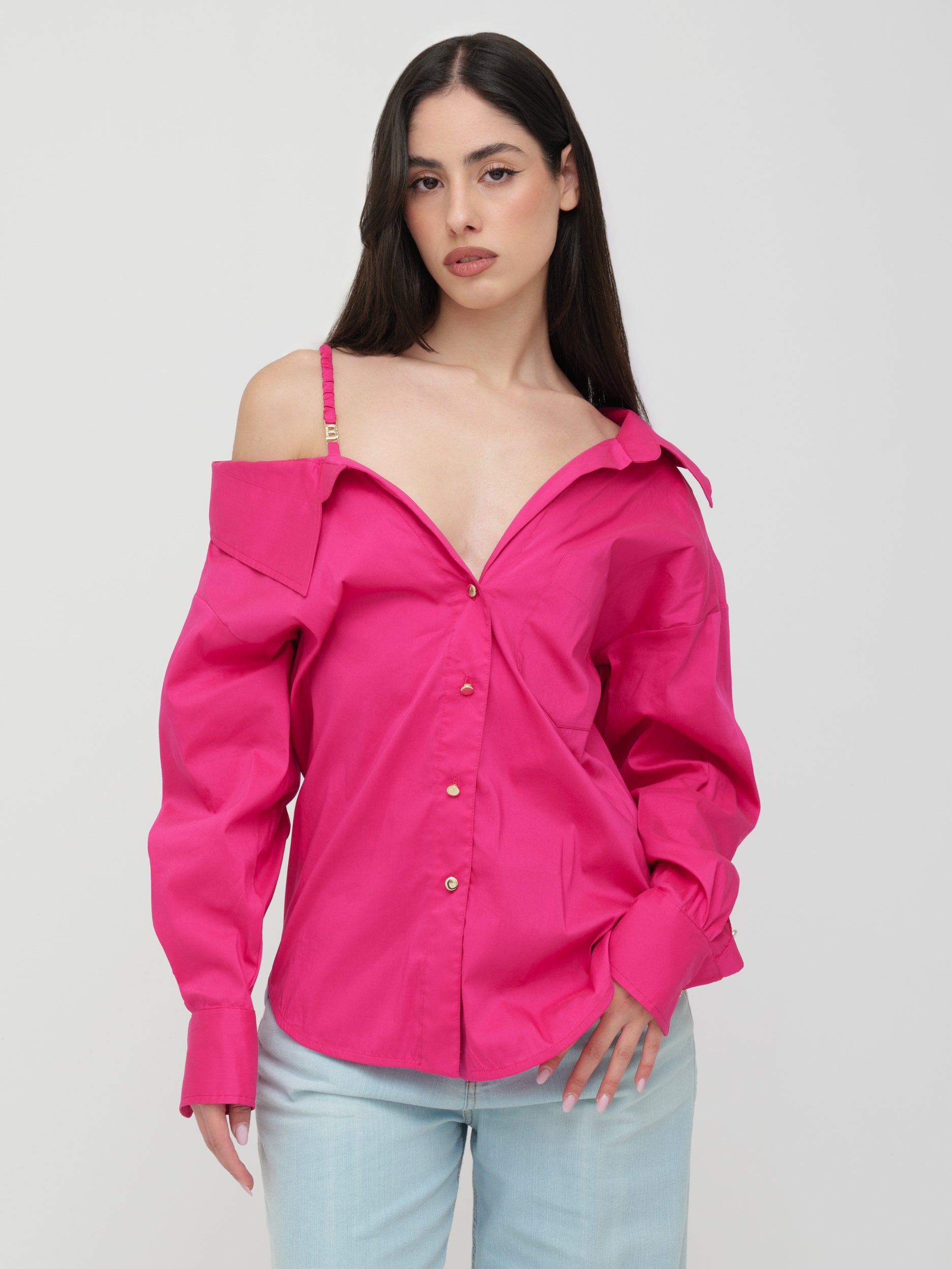 BLUGIRL | BLUMARINE - camicia scollo asimmetrico fucsia
