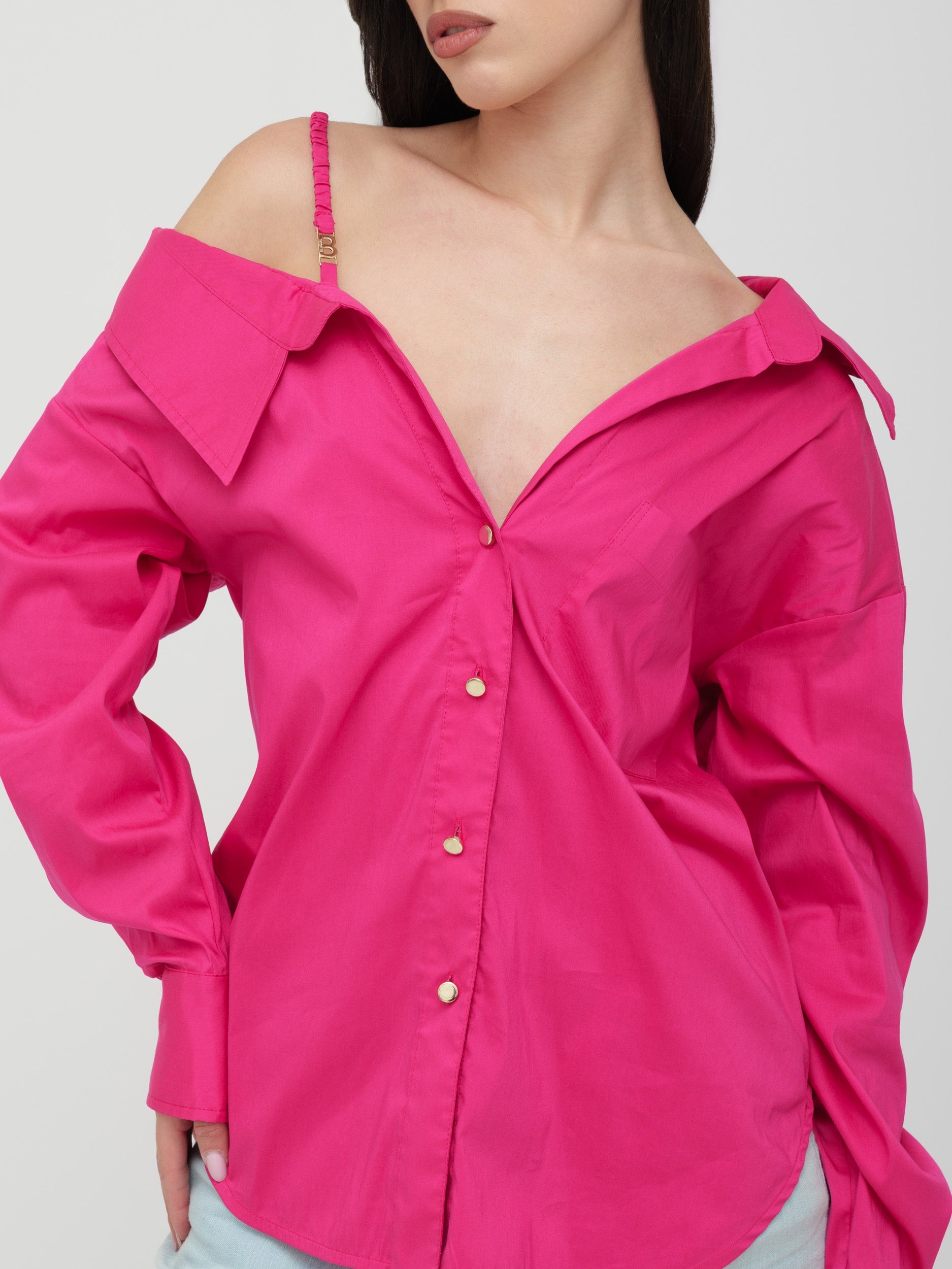BLUGIRL | BLUMARINE - camicia scollo asimmetrico fucsia
