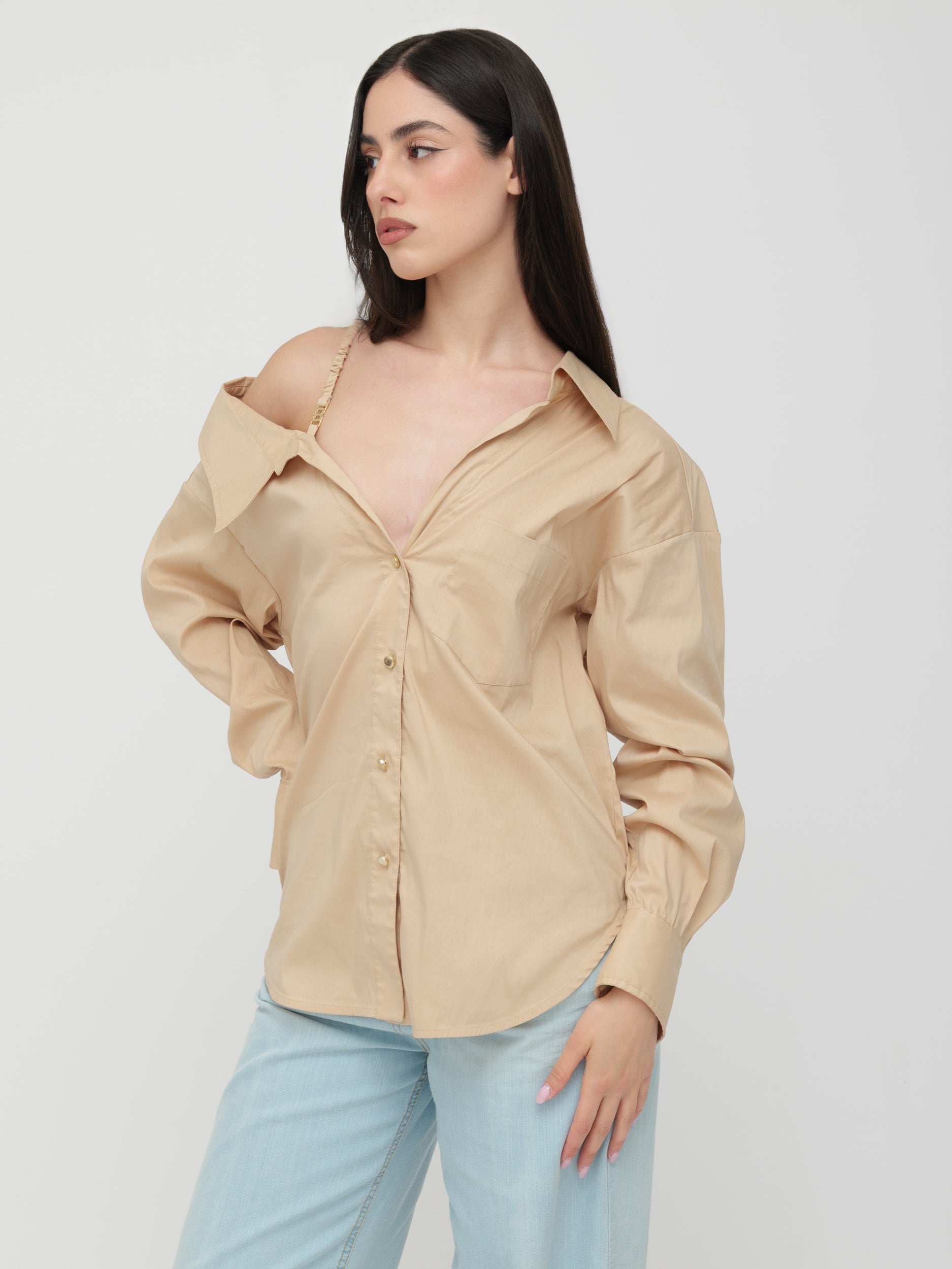 BLUGIRL | BLUMARINE - camicia scollo asimmetrico beige