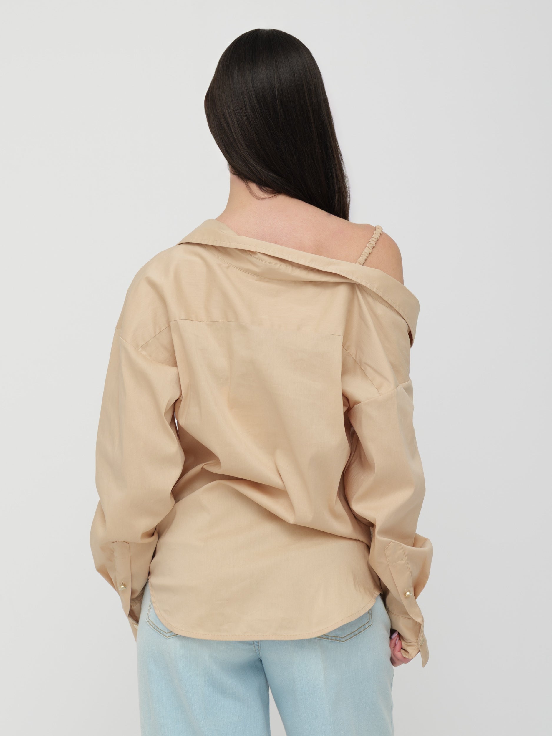 BLUGIRL | BLUMARINE - camicia scollo asimmetrico beige
