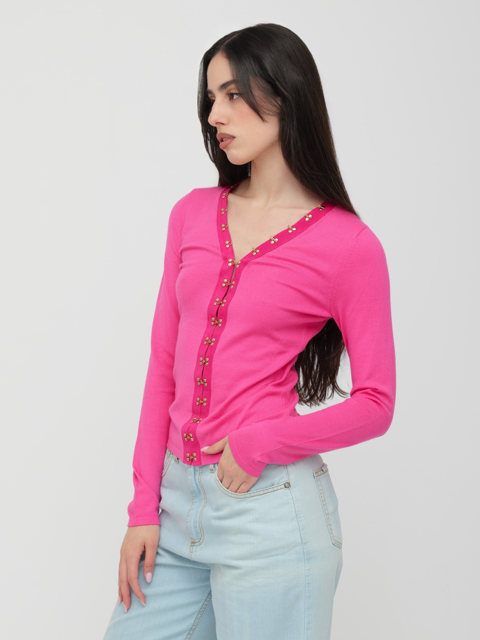 BLUGIRL | BLUMARINE - cardigan fucsia con dettagli dorati