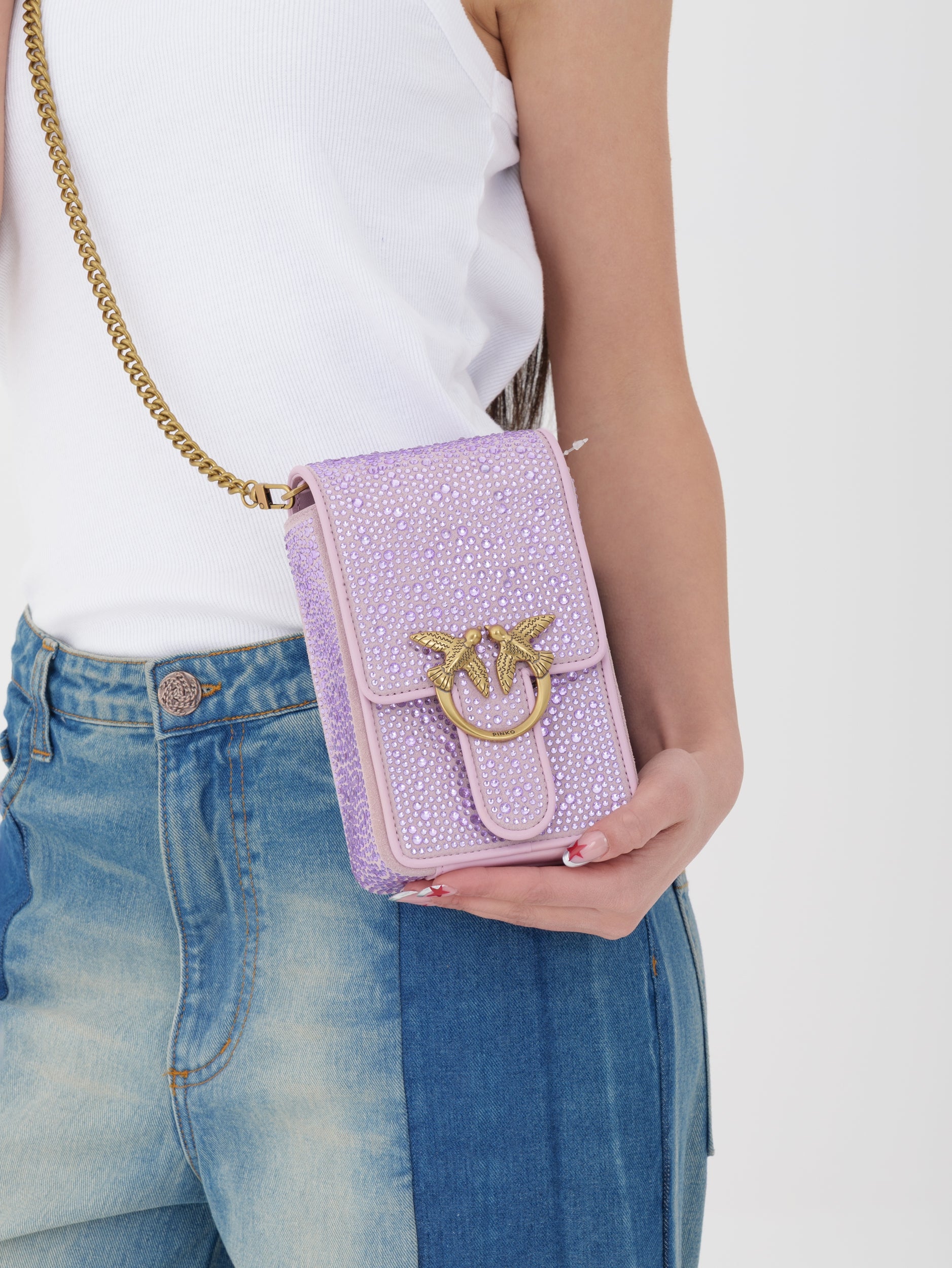 Pinko - Borsa a mano con paillettes lilla con tracolla