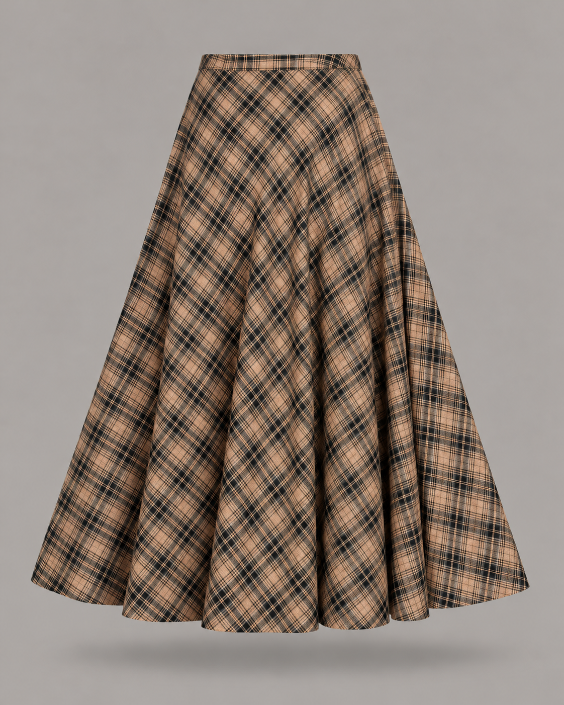 AKEP - Gonna lunga svasata con pannelli tartan a contrasto