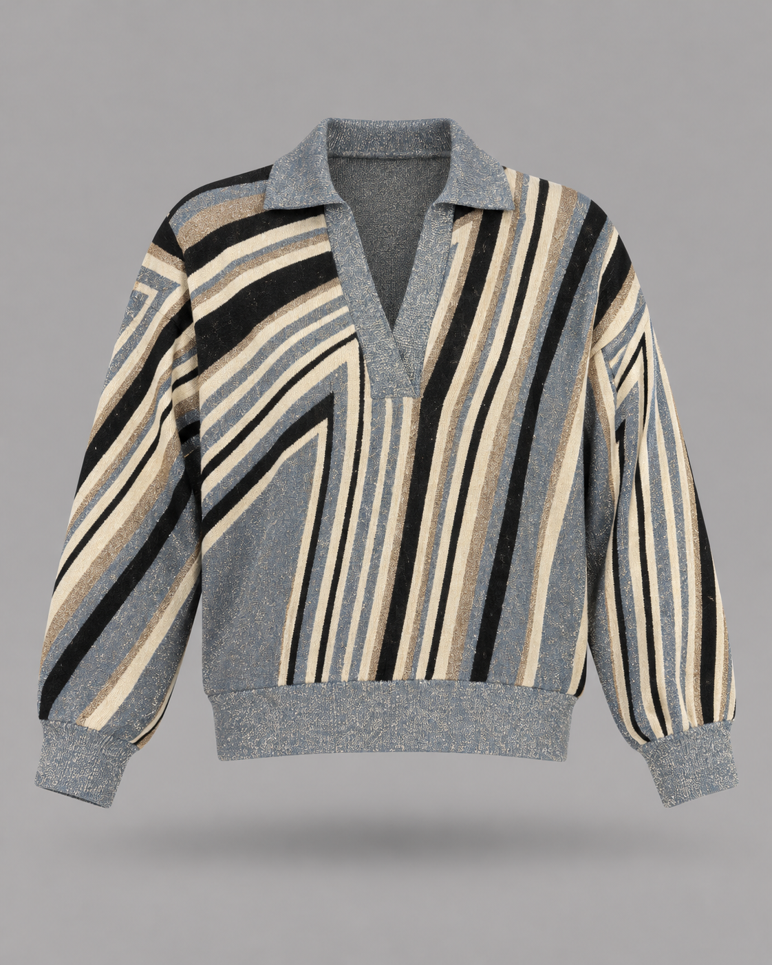 AKEP - Maglia polo a righe lurex grigio, nero e oro