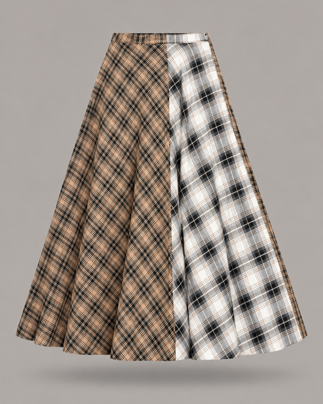 AKEP - Gonna lunga svasata con pannelli tartan a contrasto