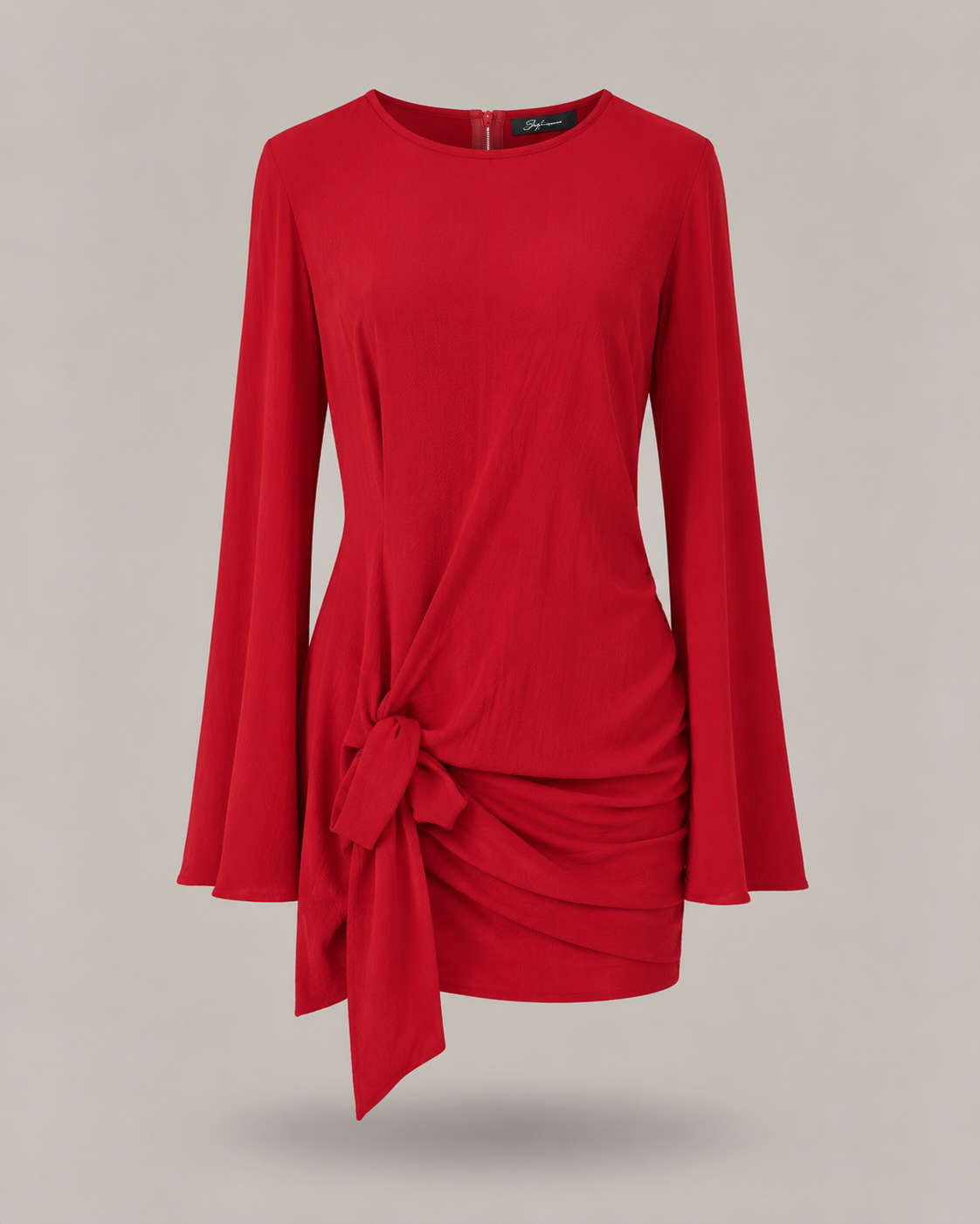 BLUMARINE - abito corto marrone a maniche lunghe con dettaglio nodo