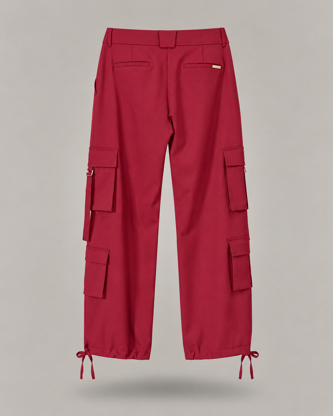 BLUMARINE - pantaloni cargo rossi con tasche multiple e coulisse