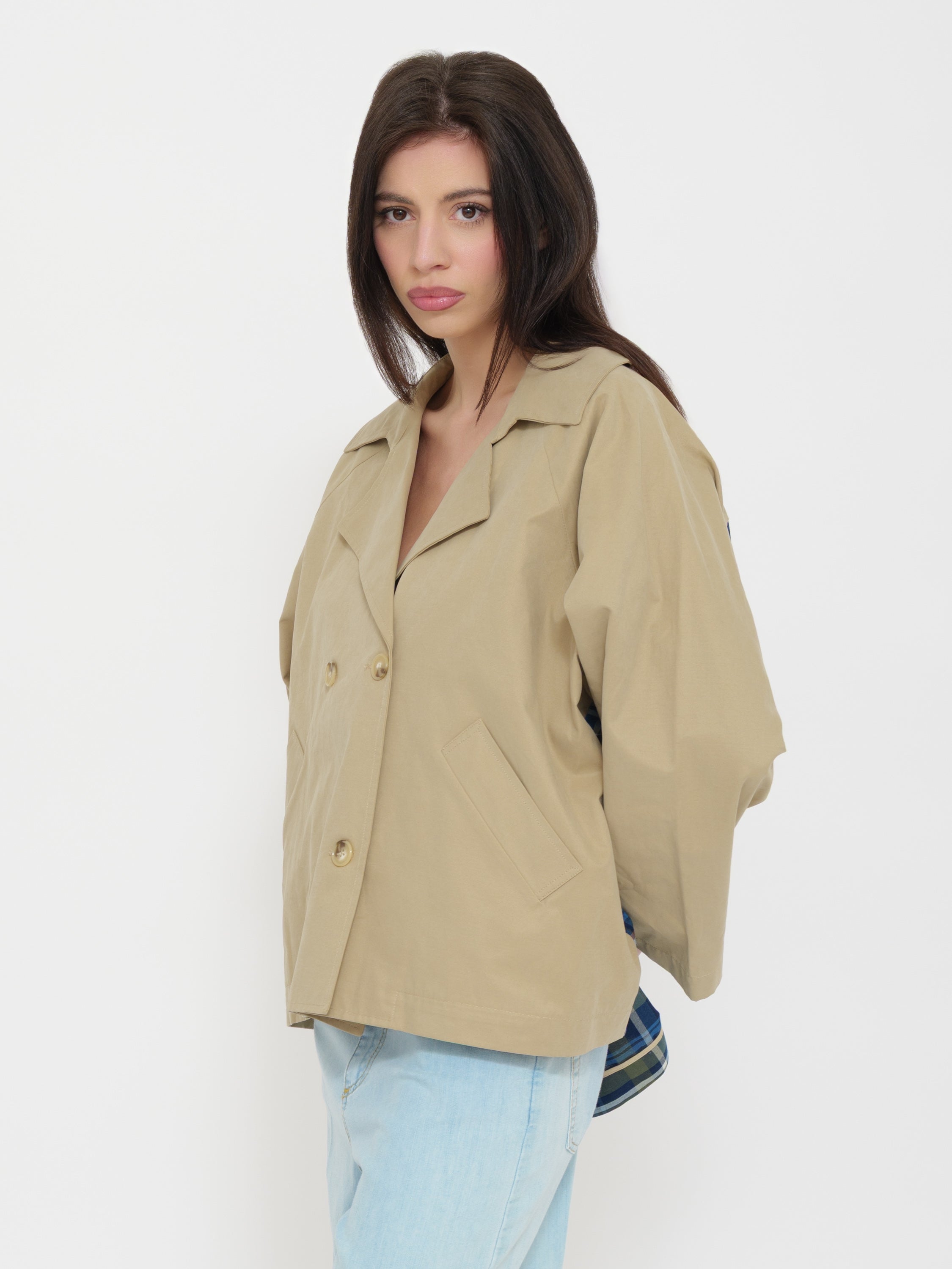 TRENCH COAT WITH GOLD/BEIGE DETAILS