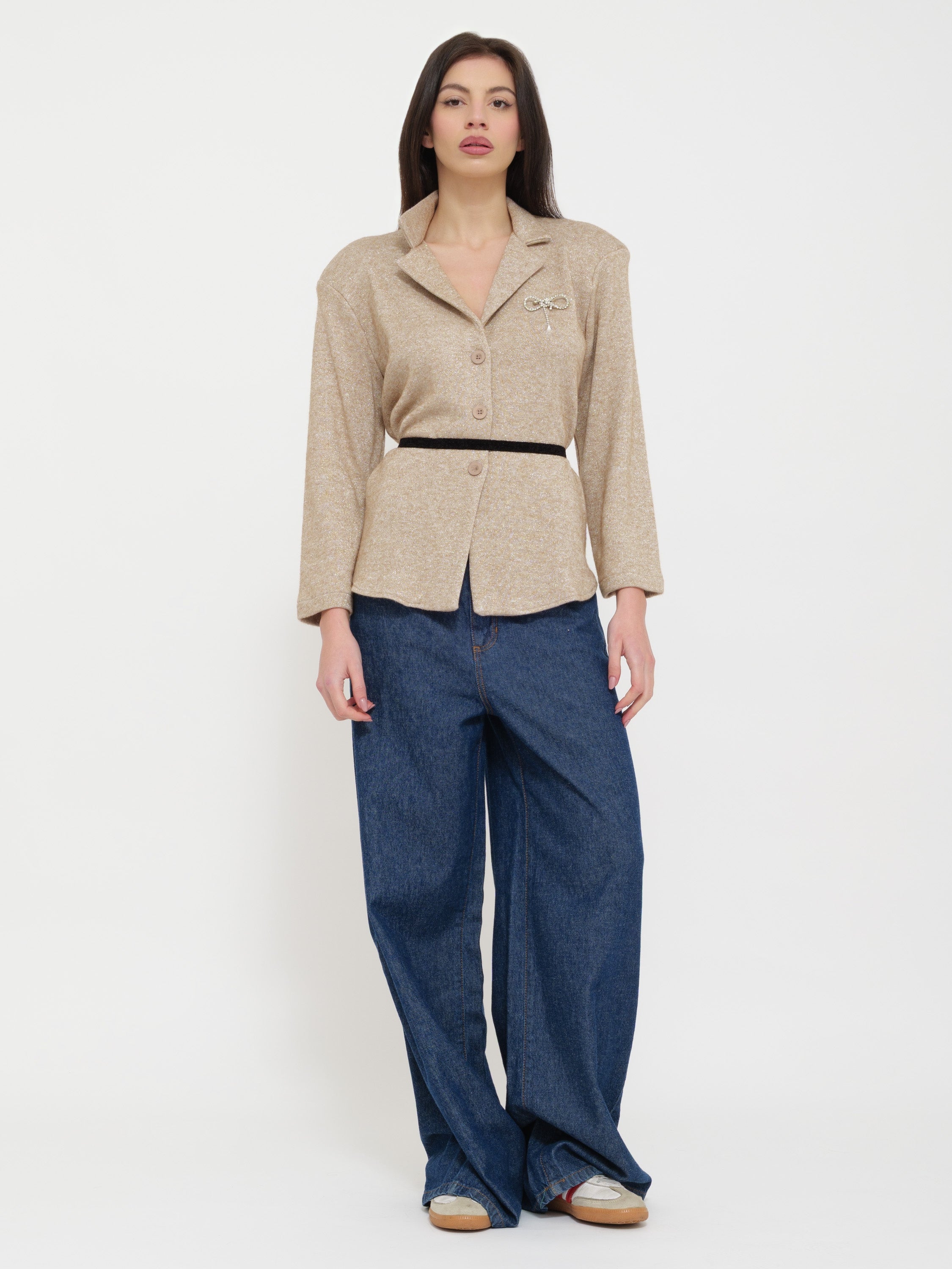 Blazer beige dettaglio spilla Dixie