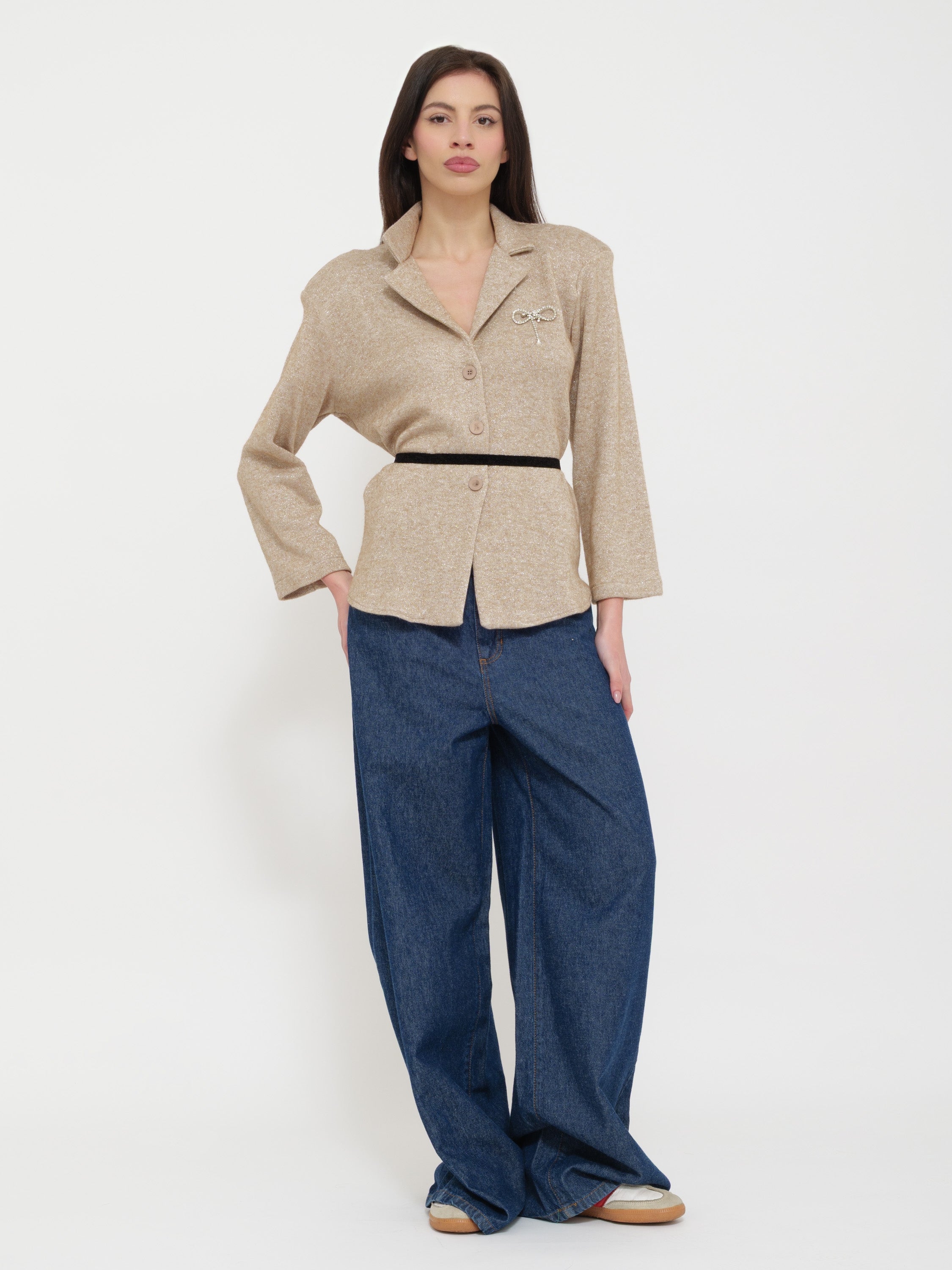 Blazer beige dettaglio spilla Dixie