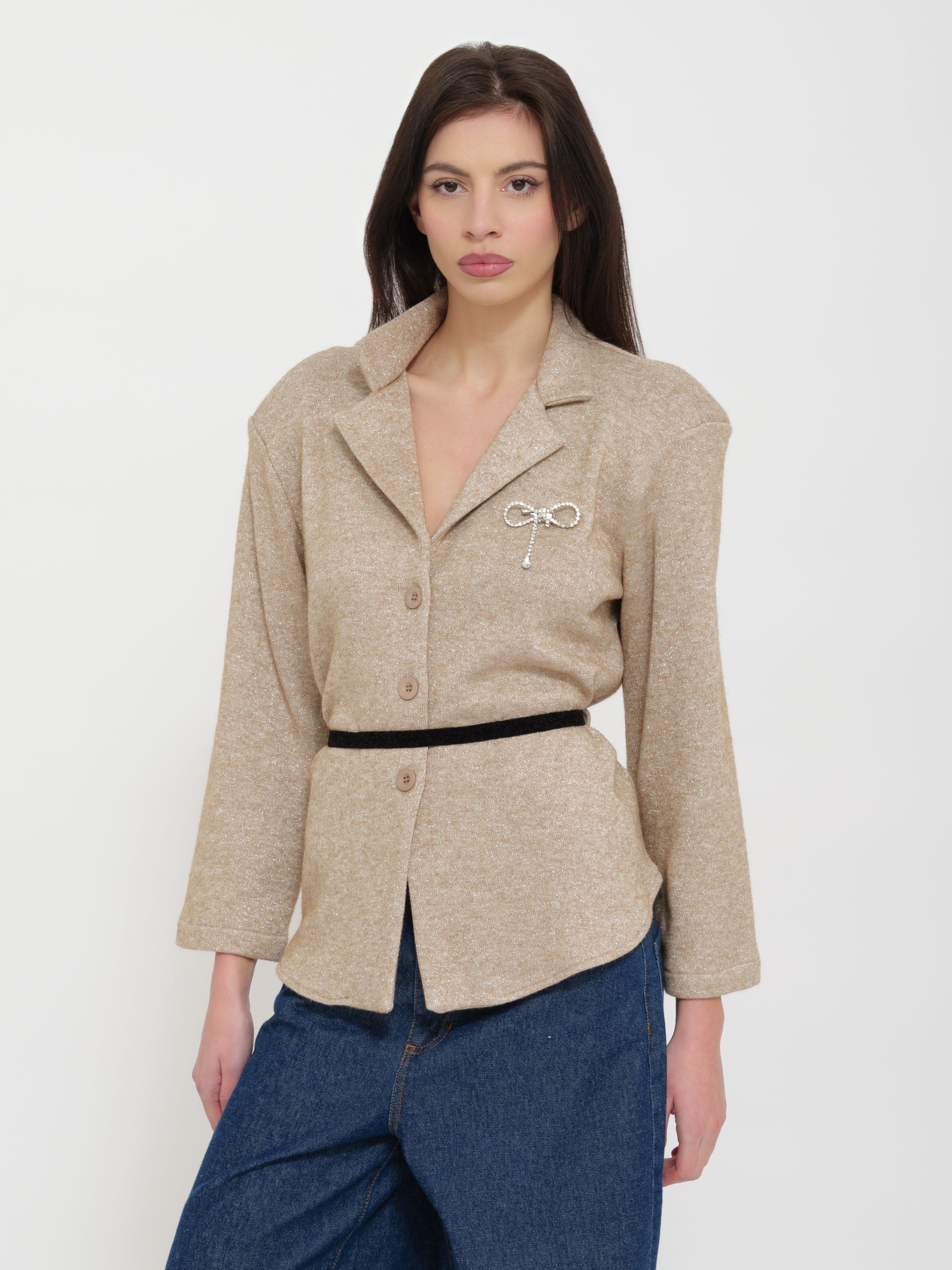 Blazer beige dettaglio spilla Dixie