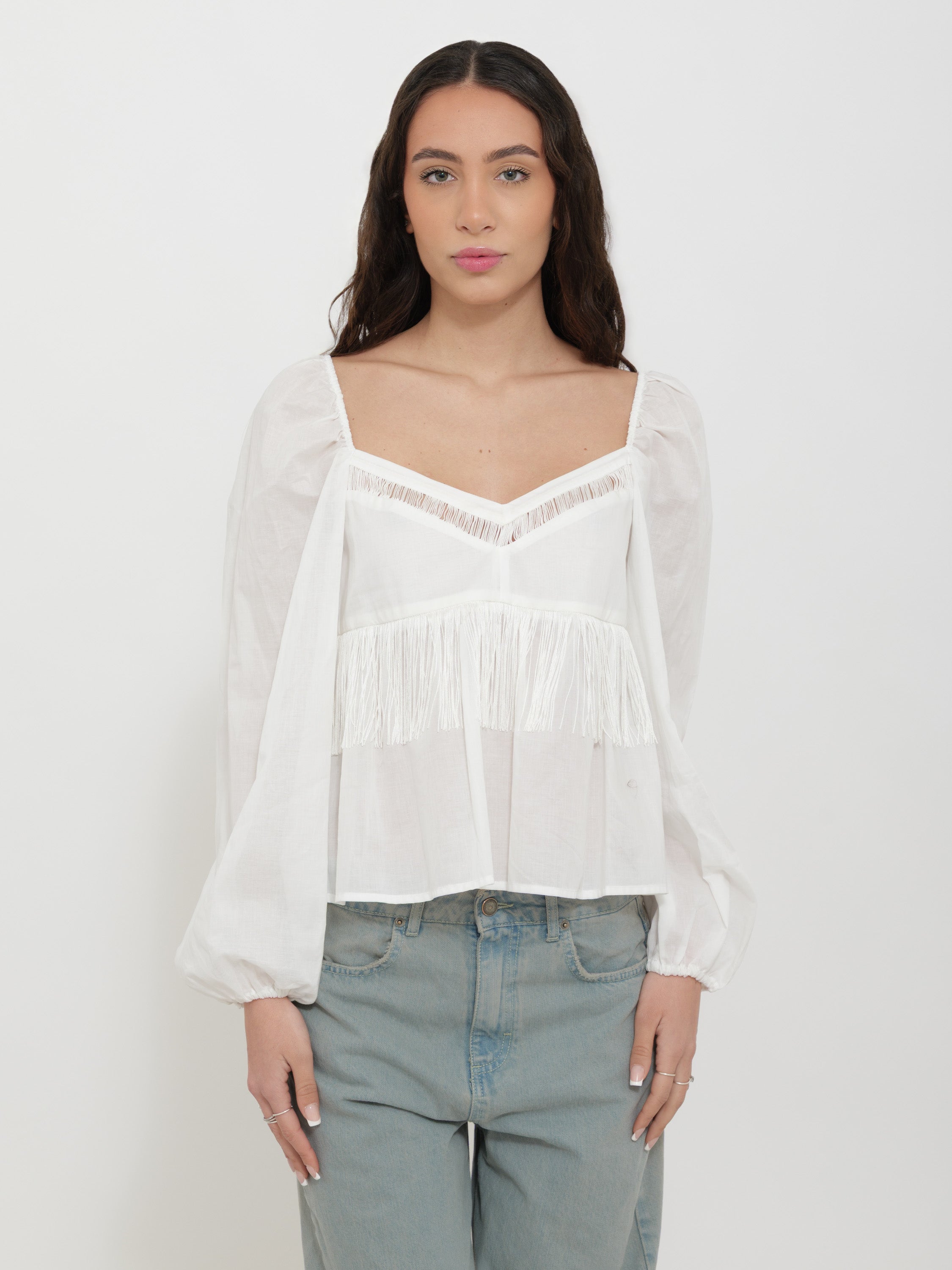 Camicia pinko frange bianca