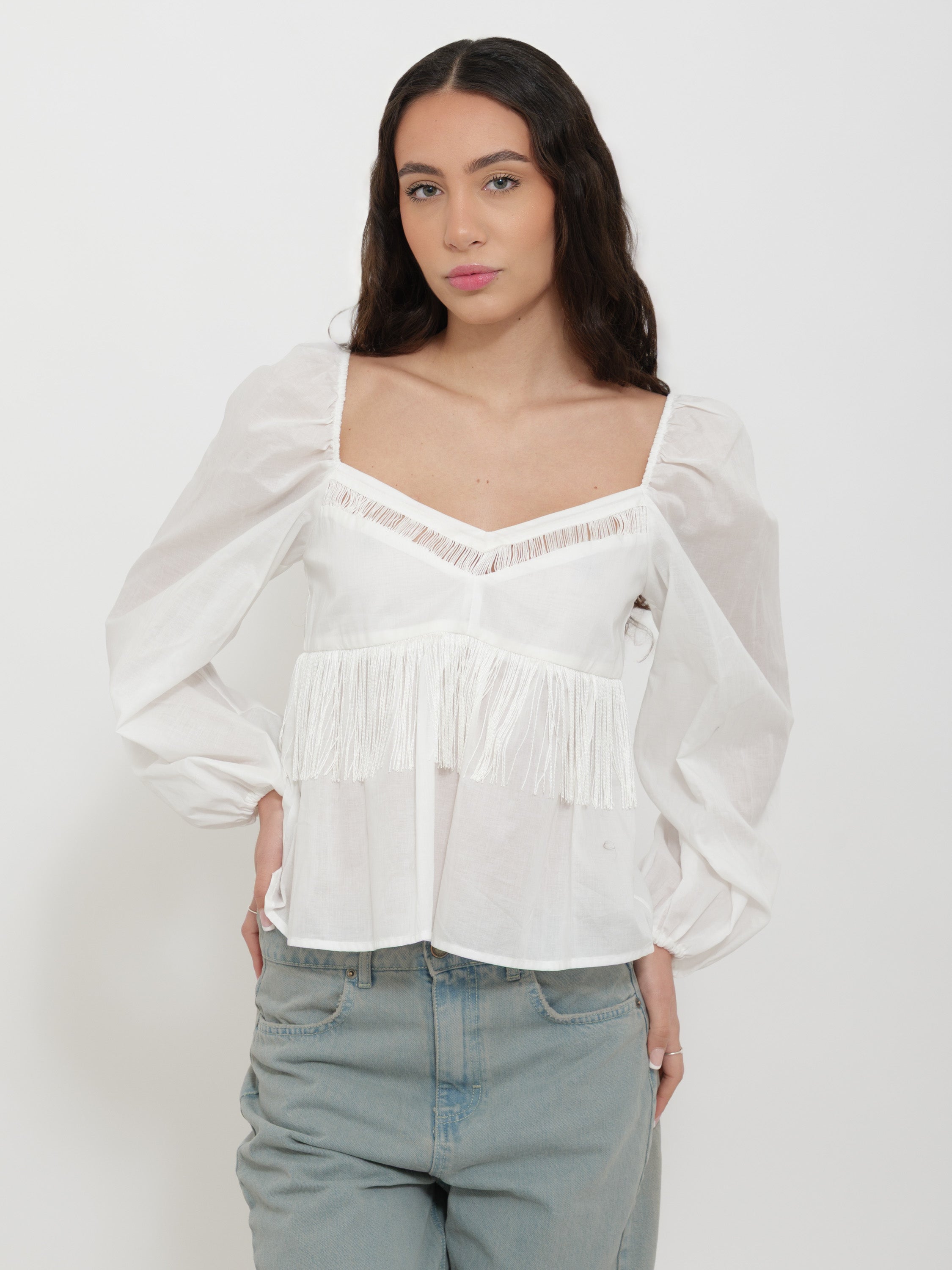 Camicia pinko frange bianca