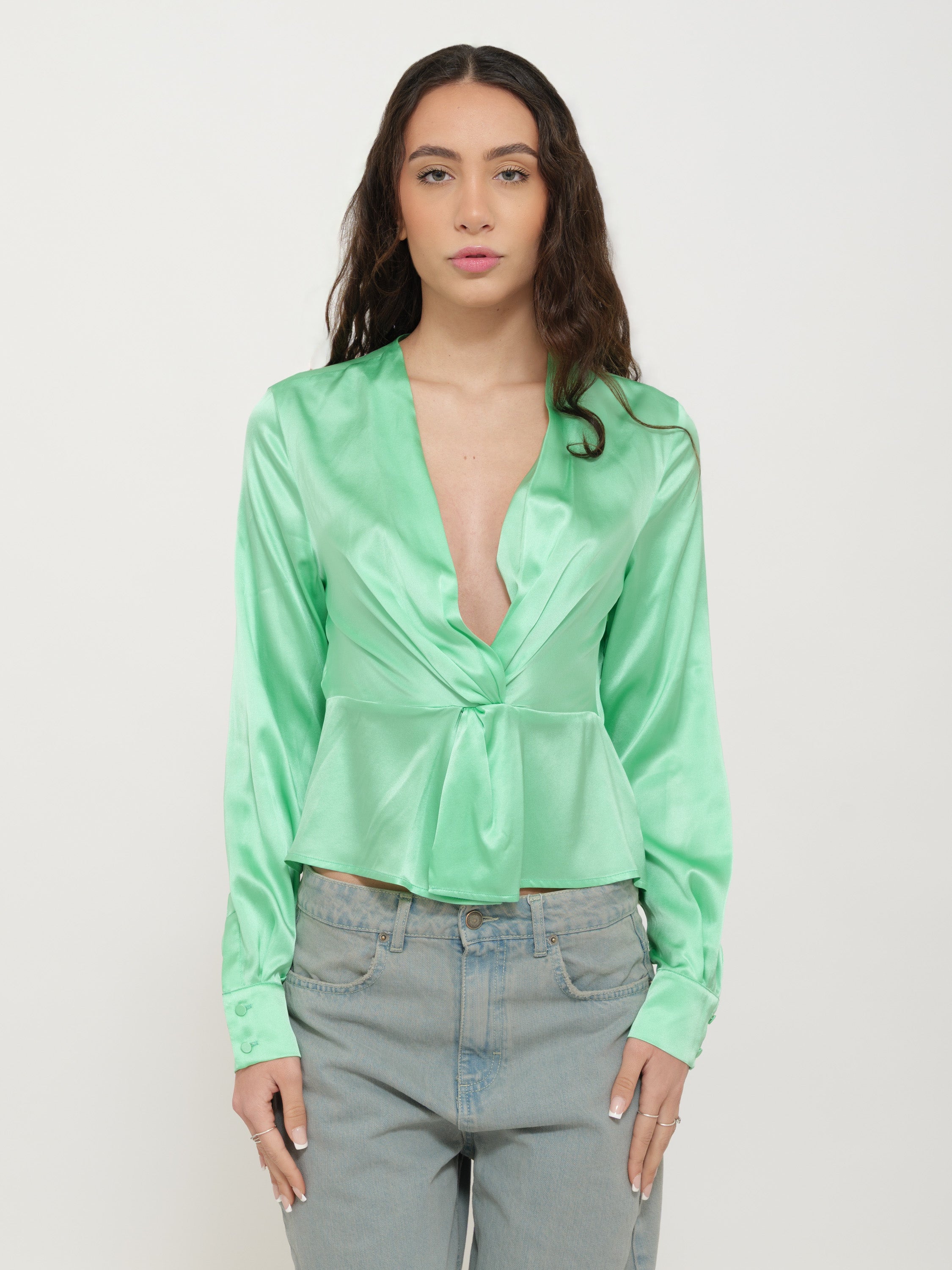 Camicia in seta verde pinko