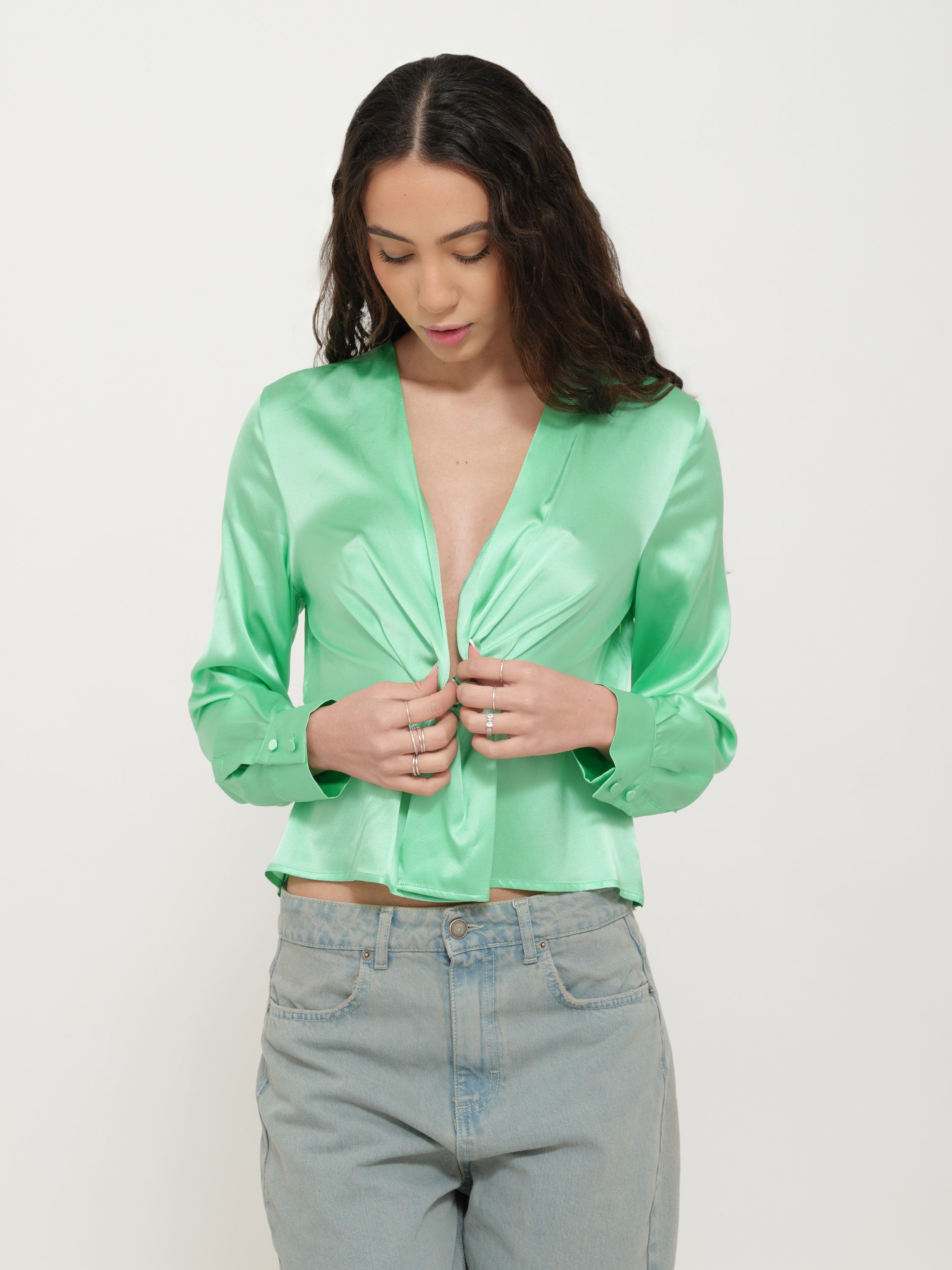 Camicia in seta verde pinko