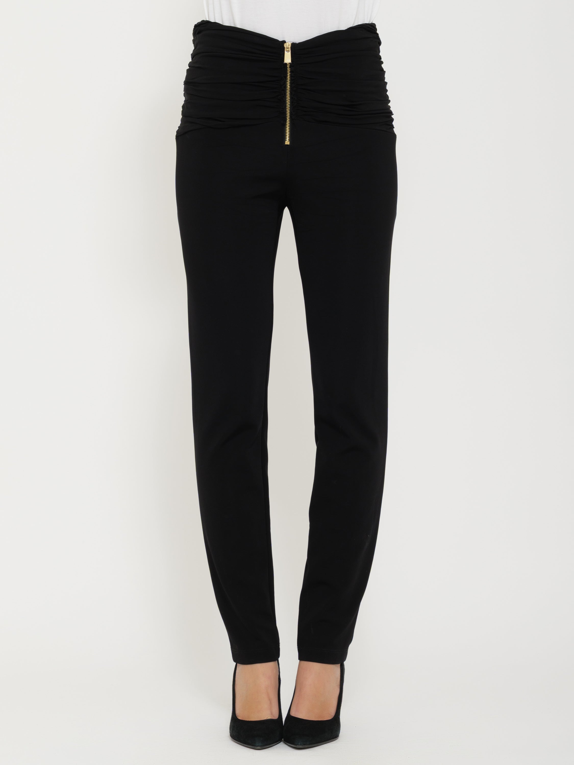 Pantalone nero georgette stretch pinko