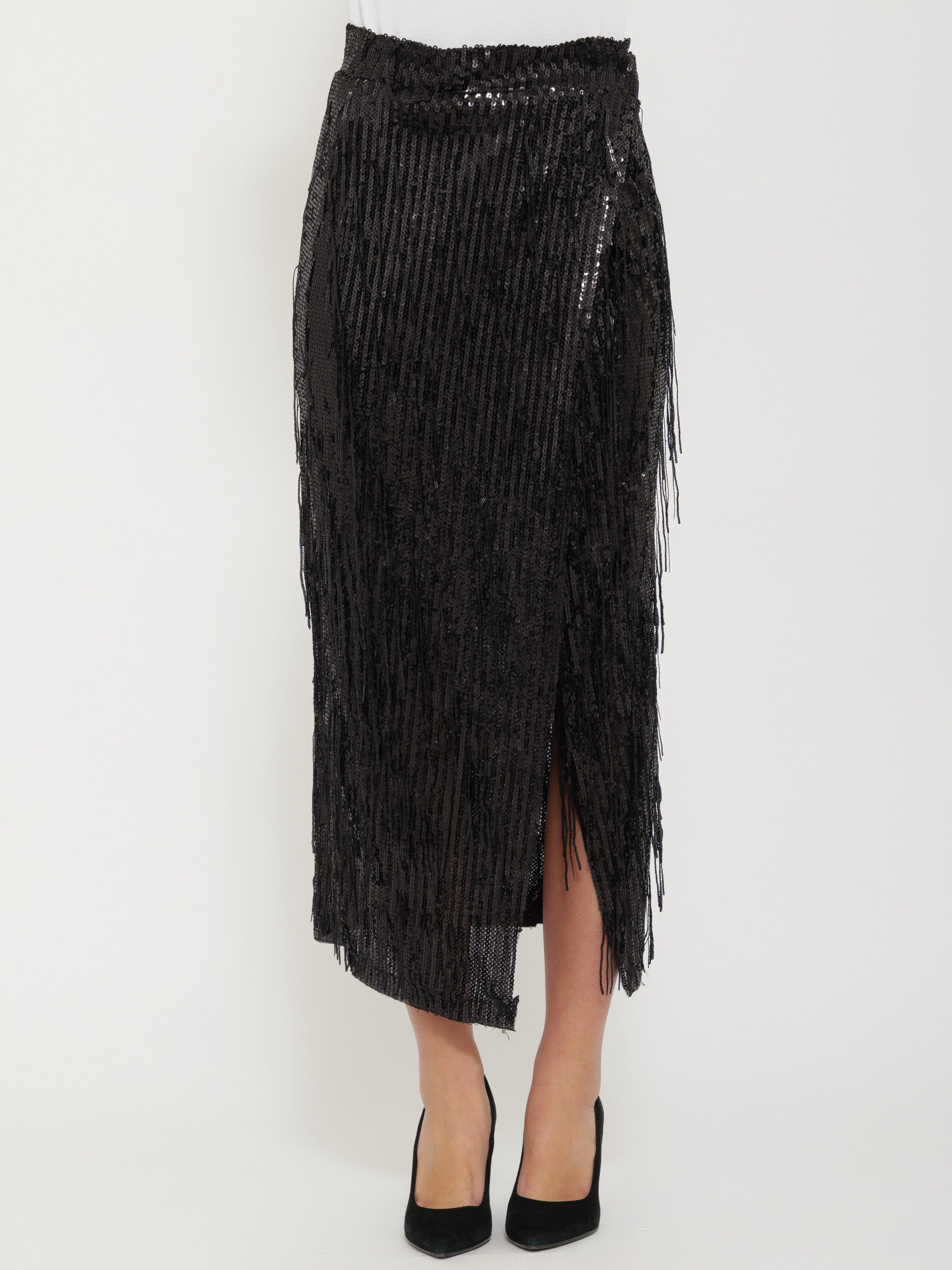 Gonna paillettes lunga nera motel