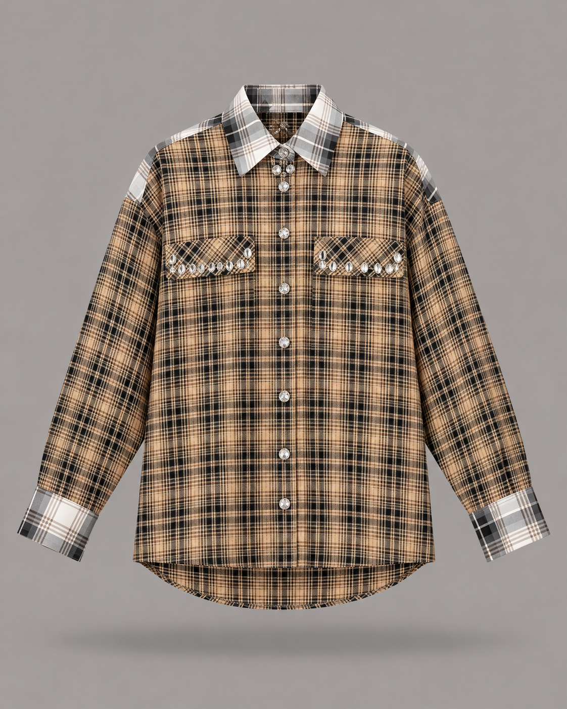 AKEP - Camicia tartan con dettagli a contrasto e applicazioni gioiello