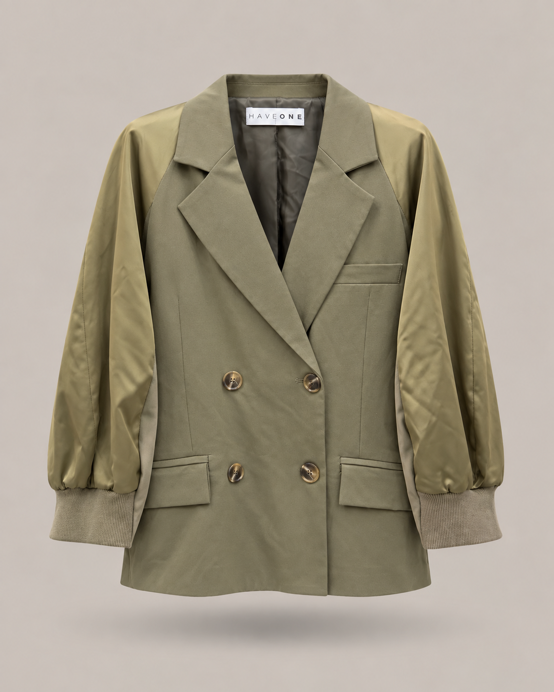 HAVEONE - blazer verde dettaglio manica a sbuffo