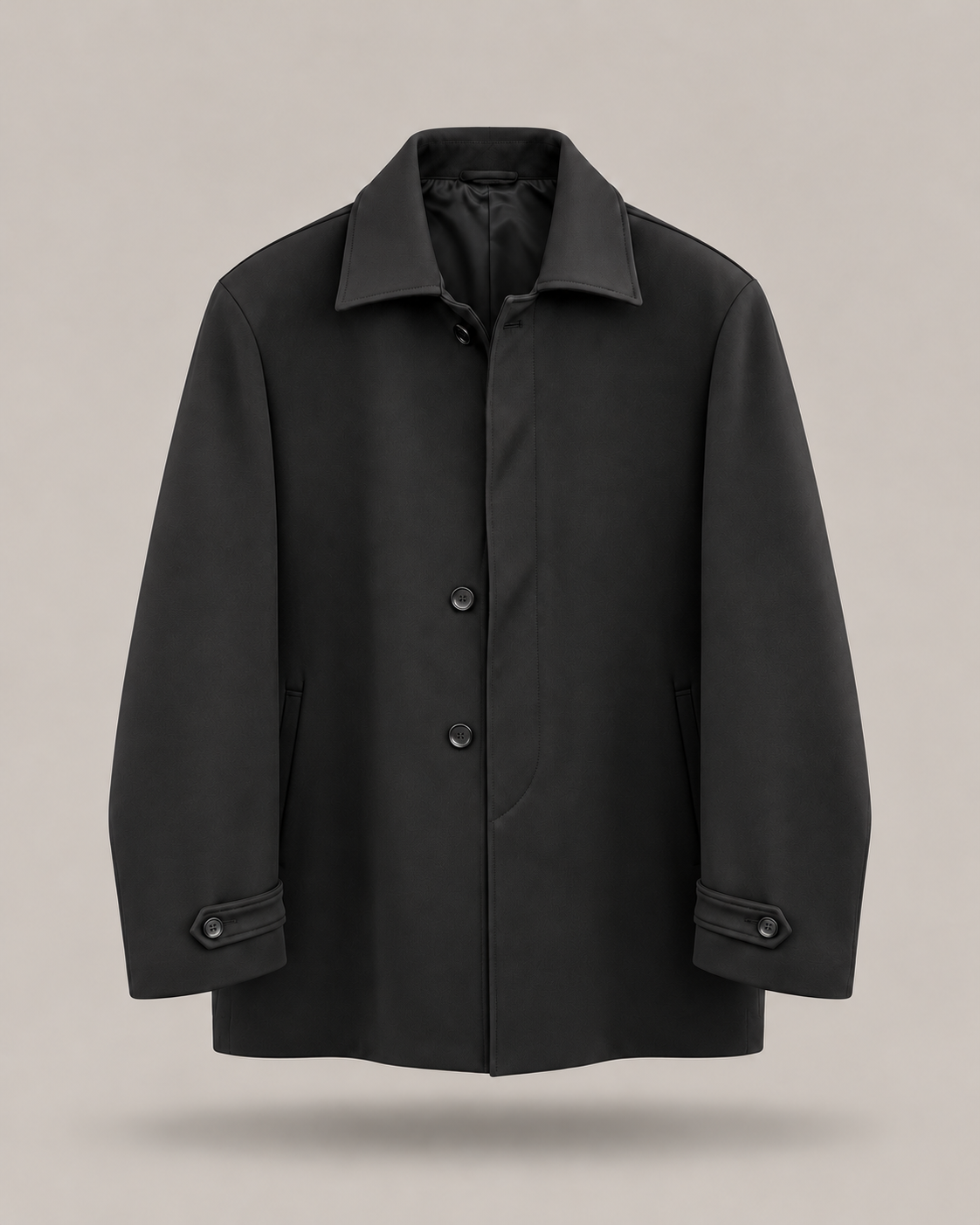 DARKUÀ - Cappotto nero con collo a camicia e cinturini ai polsi