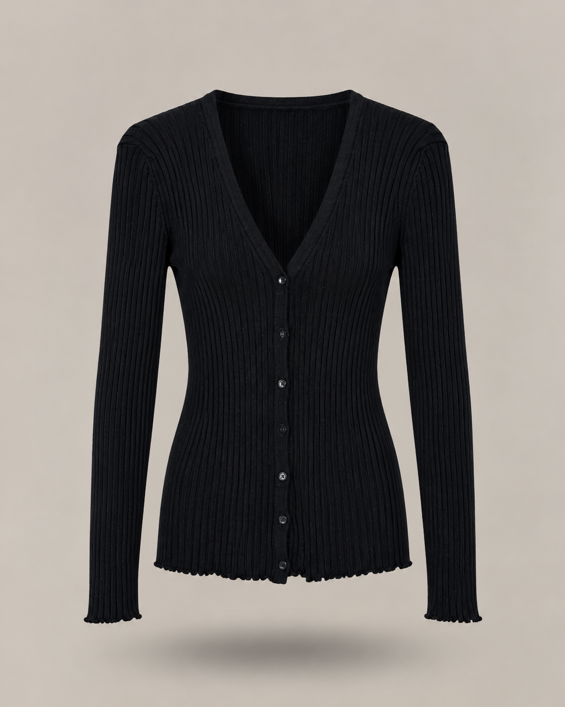 BLUMARINE - un cardigan nero a coste con scollo a V