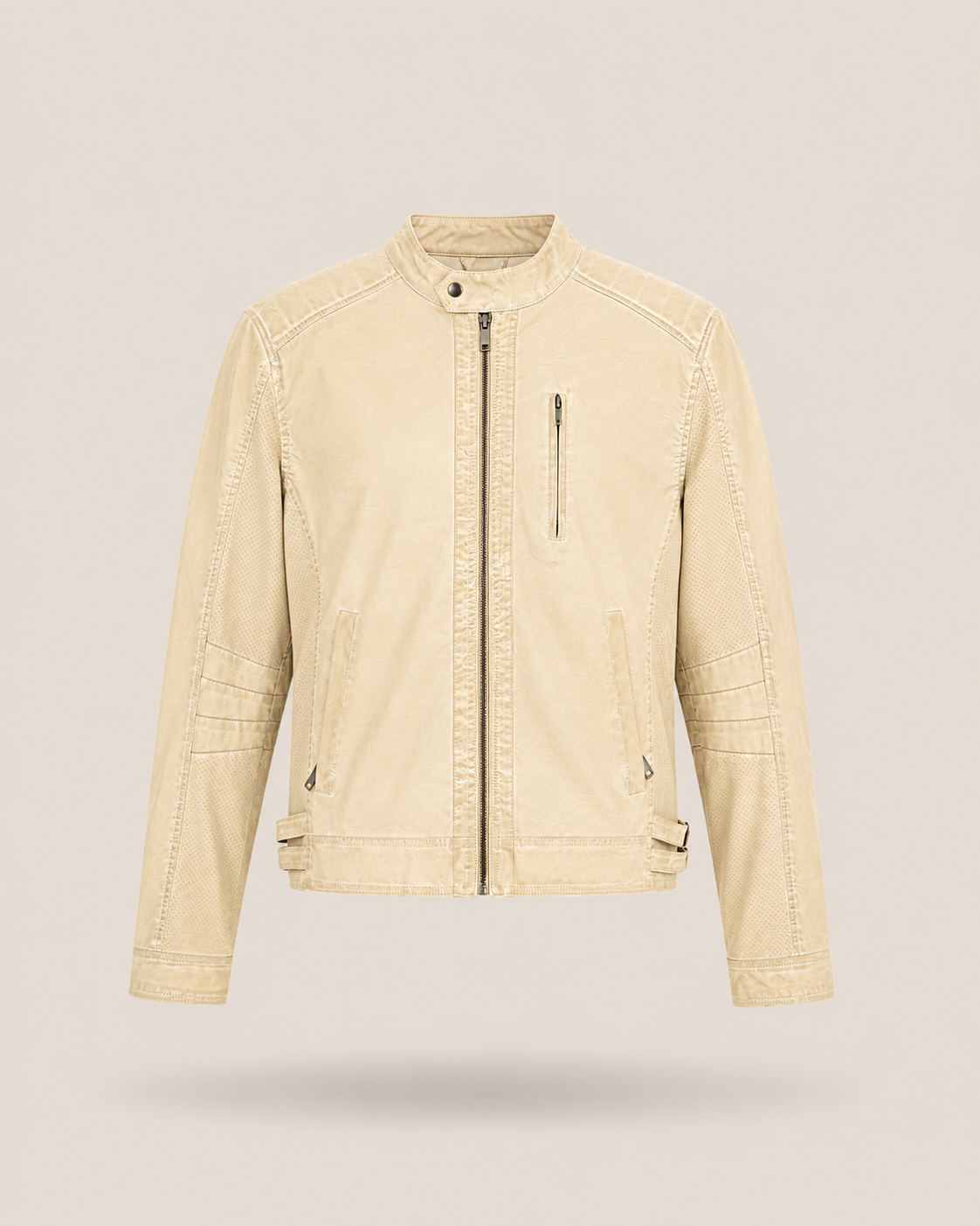YES ZEE - chiodo di pelle corto beige
