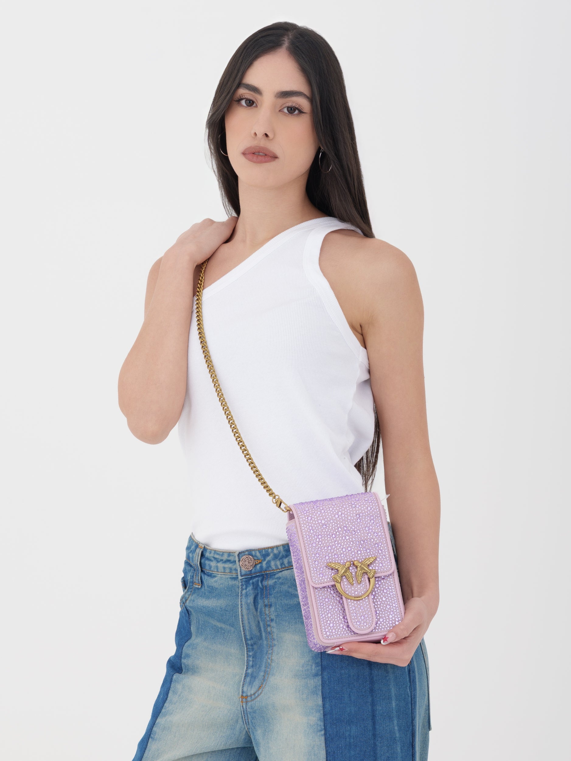 Pinko - Borsa a mano con paillettes lilla con tracolla