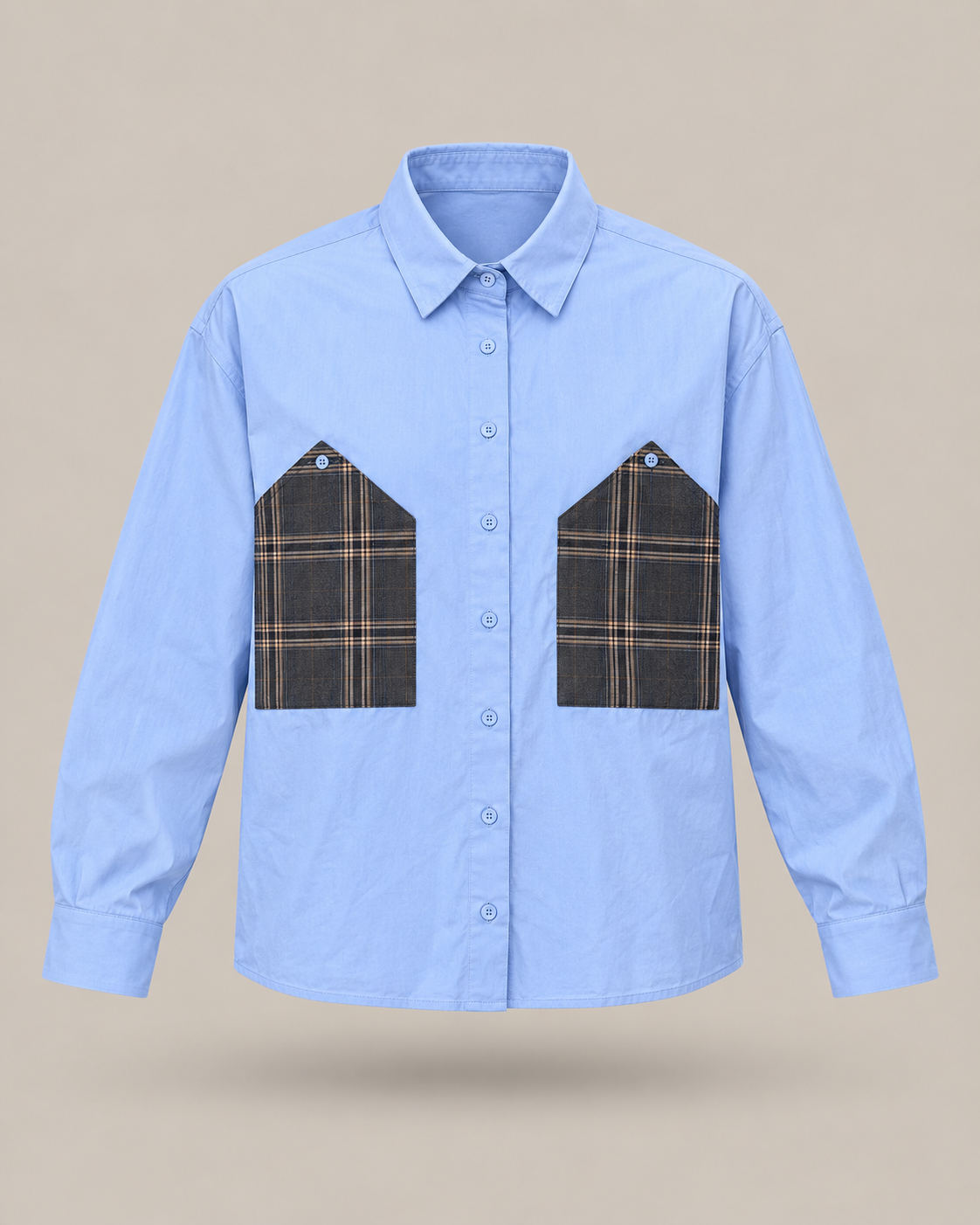 DIXIE - camicia azzurra con tasche tartan
