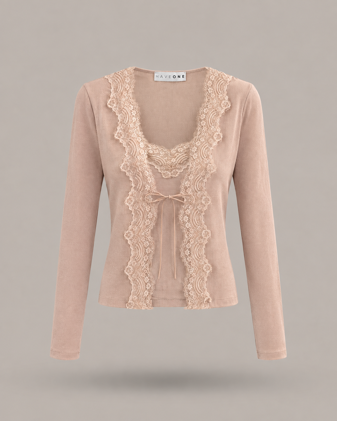 HAVEONE - top con cardigan cipria